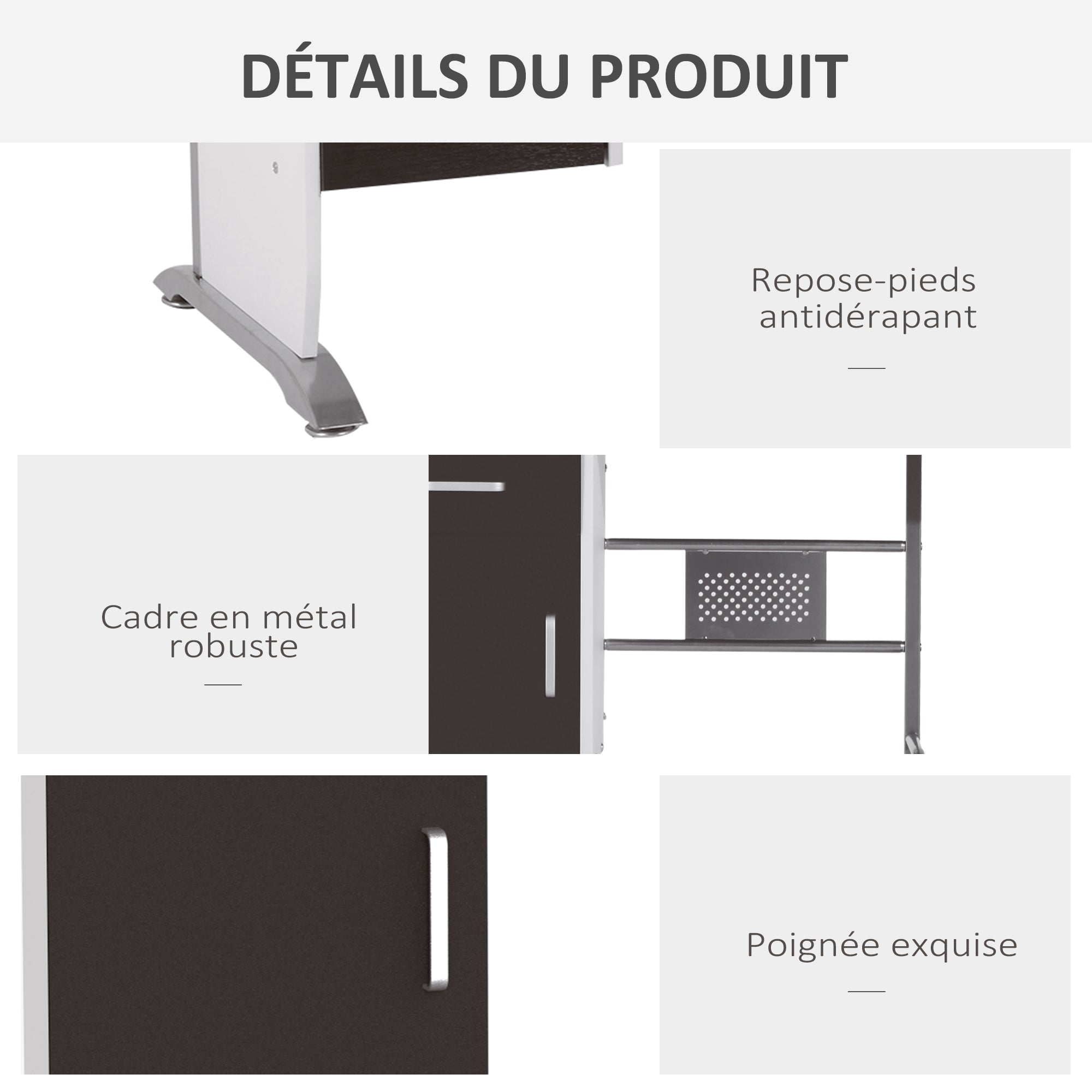Bureau informatique design 100L x 52l x 75h cm brun noir et blanc