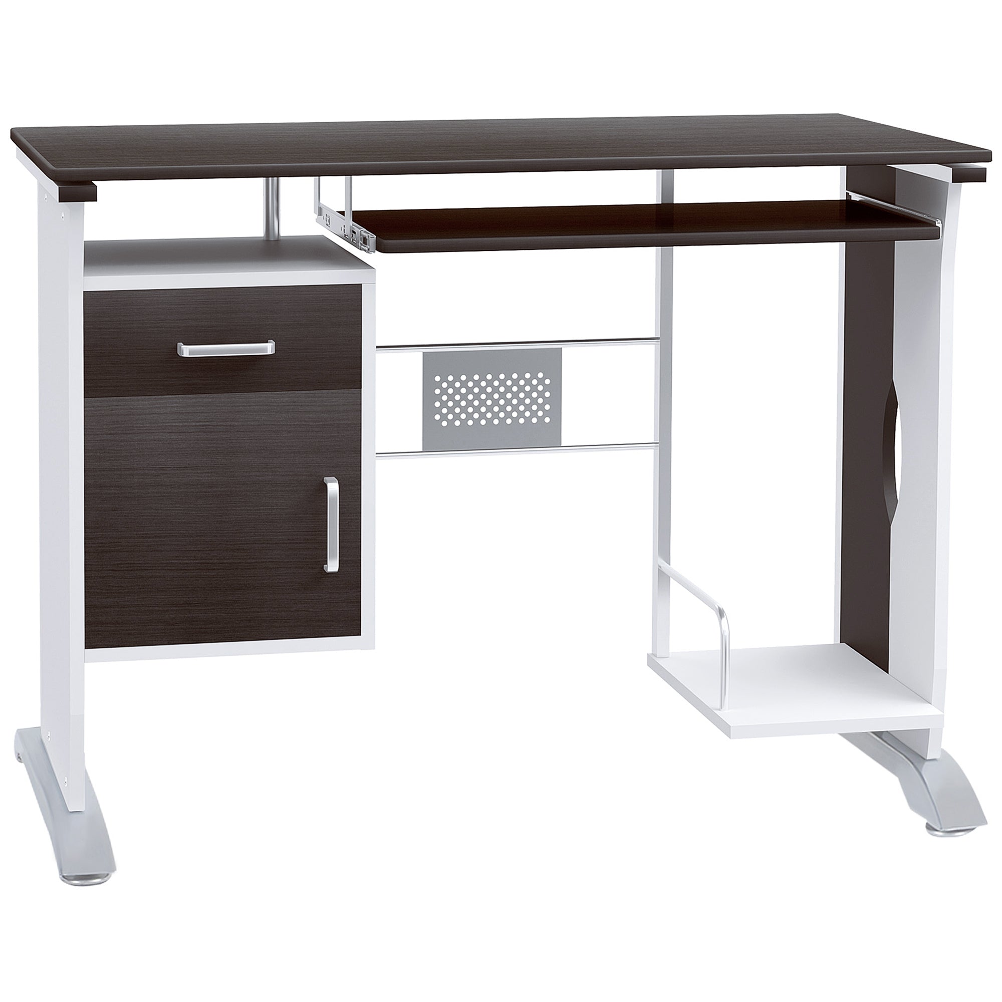 Bureau informatique design 100L x 52l x 75h cm brun noir et blanc