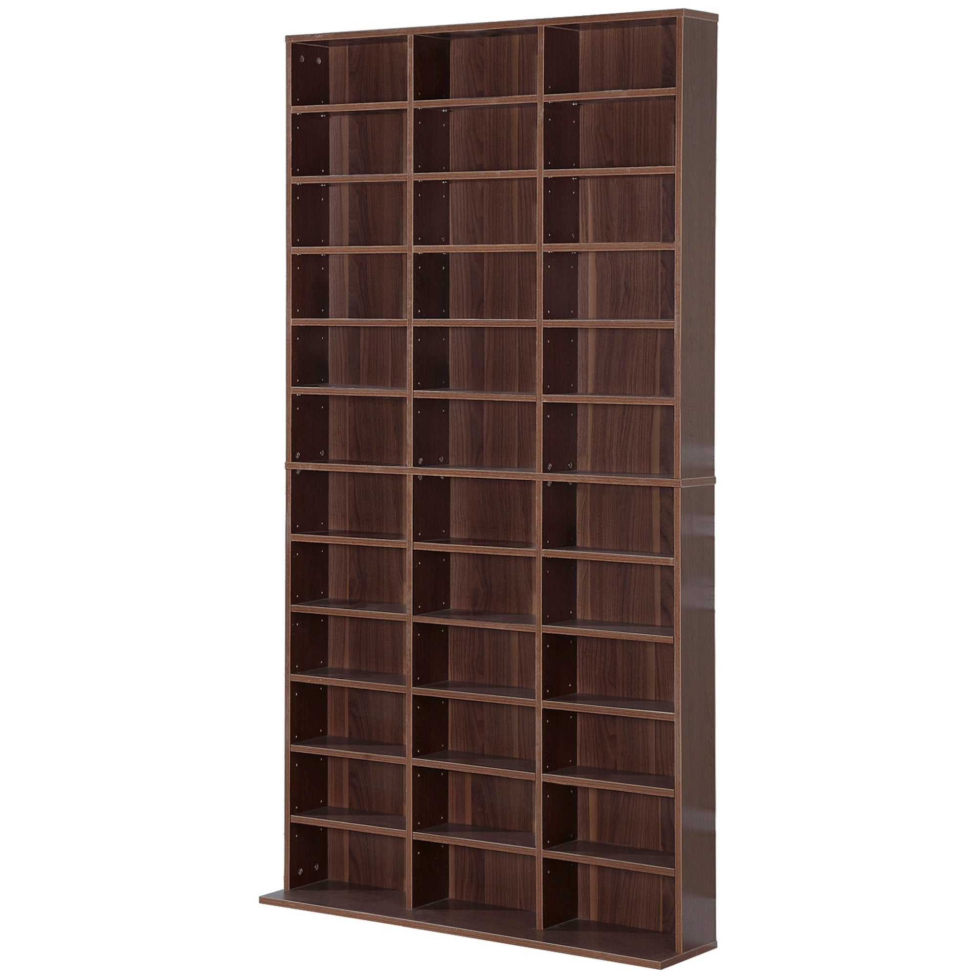 Rangements pour CD et DVD, étagère rangement, capacité max. 1116 CD/528 DVD, 36 compartiments et étagères réglables, pour bureau, salon, chambre, 102 x 23,5 x 195 cm, marron