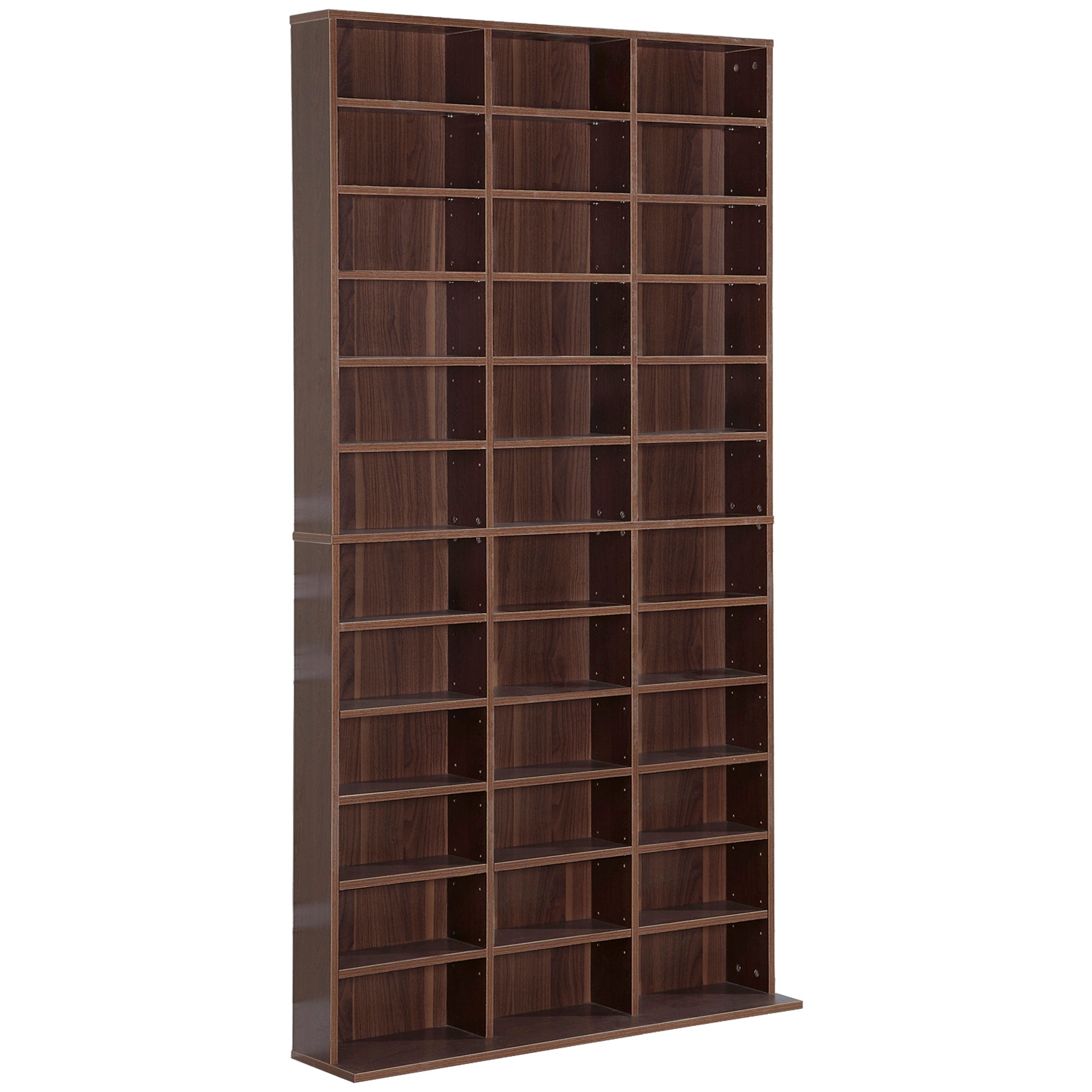 Rangements pour CD et DVD, étagère rangement, capacité max. 1116 CD/528 DVD, 36 compartiments et étagères réglables, pour bureau, salon, chambre, 102 x 23,5 x 195 cm, marron