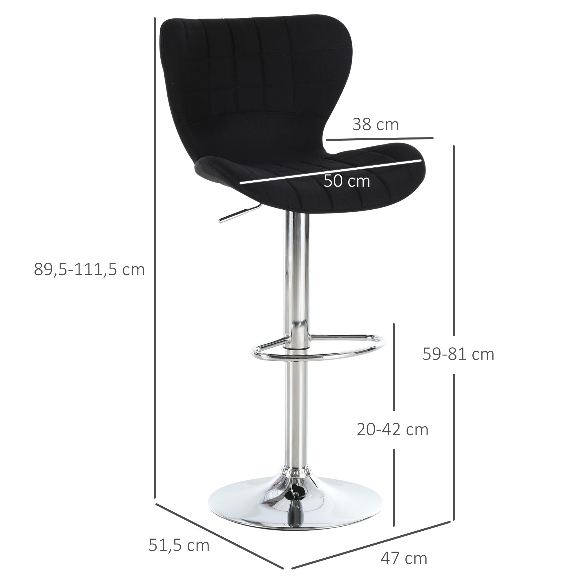 Lot de 2 Tabourets de Bar Design Contemporain Hauteur d'assise réglable 59-81 cm pivotant 360° Lin Noir
