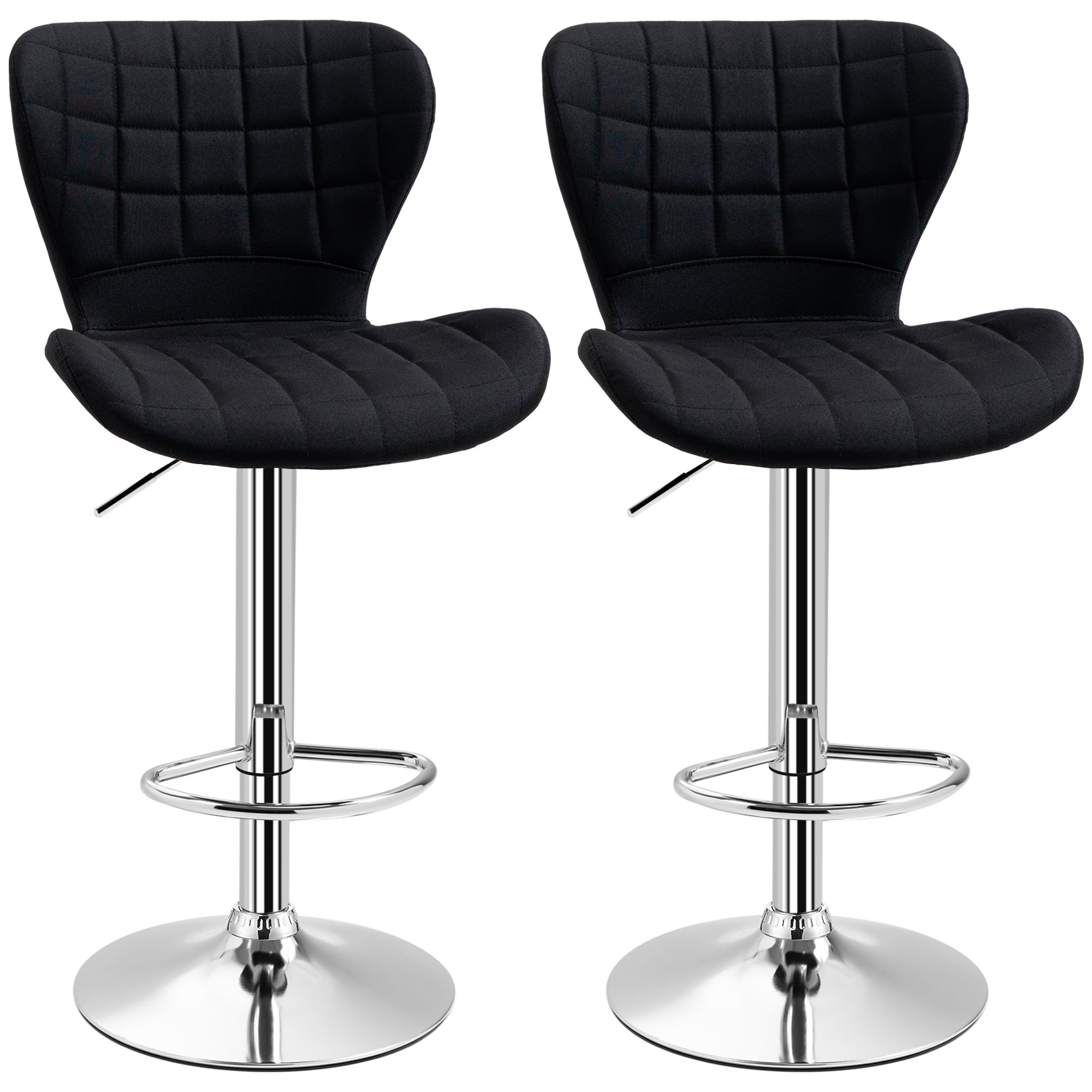 Lot de 2 Tabourets de Bar Design Contemporain Hauteur d'assise réglable 59-81 cm pivotant 360° Lin Noir