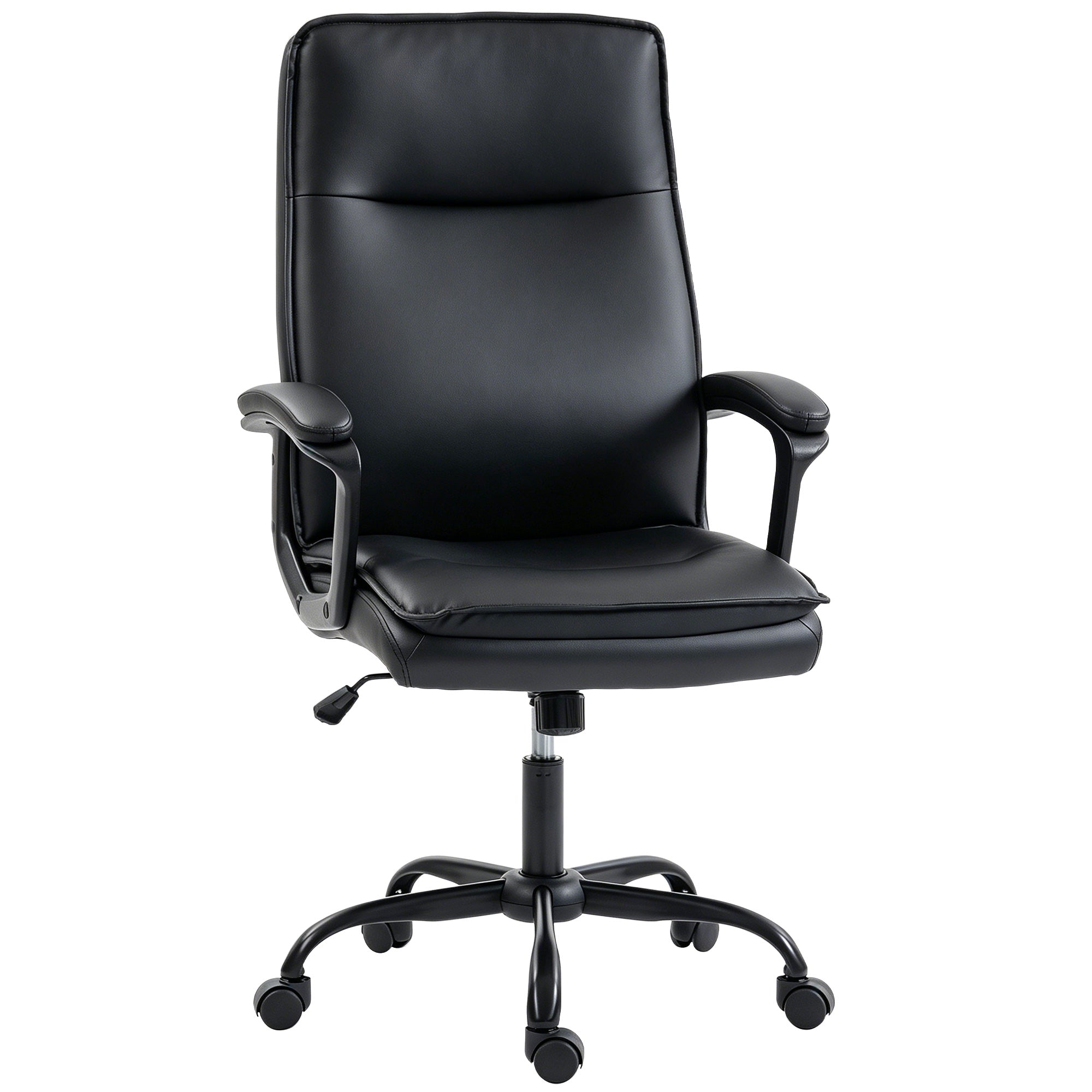 Chaise Bureau Ergonomique, Fauteuil de Bureau en PU, Hauteur Réglable, Fonction Bascule, Dossier Haut, Double Rembourrage, Travail Pivotante 360° pour Ordinateur, Noir