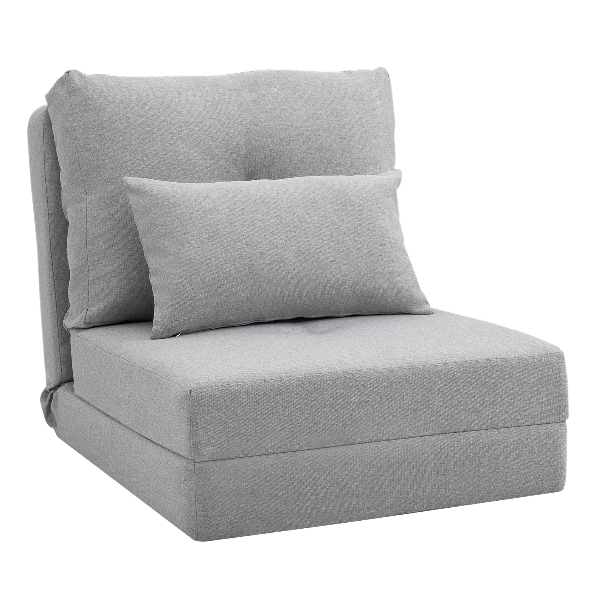 Fauteuil convertible 1 place fauteuil paresseux lit chauffeuse 1 place - coussin inclus, dossier réglable - salon, charge 120 kg, tissu lin gris clair