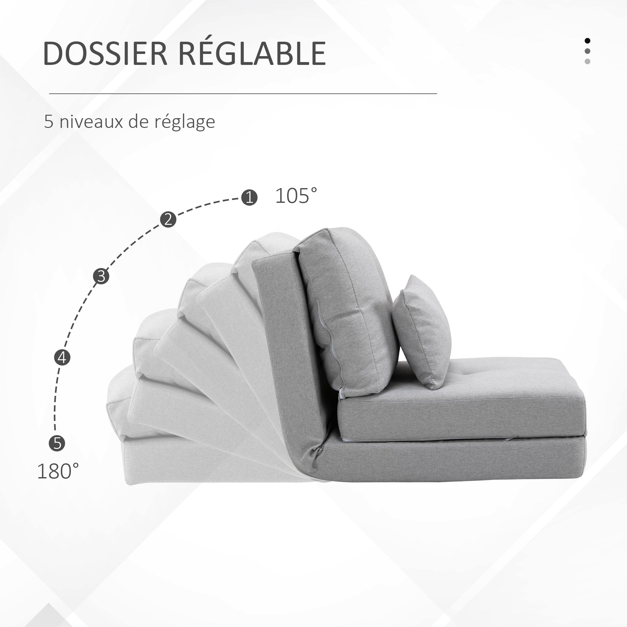 Fauteuil convertible 1 place fauteuil paresseux lit chauffeuse 1 place - coussin inclus, dossier réglable - salon, charge 120 kg, tissu lin gris clair