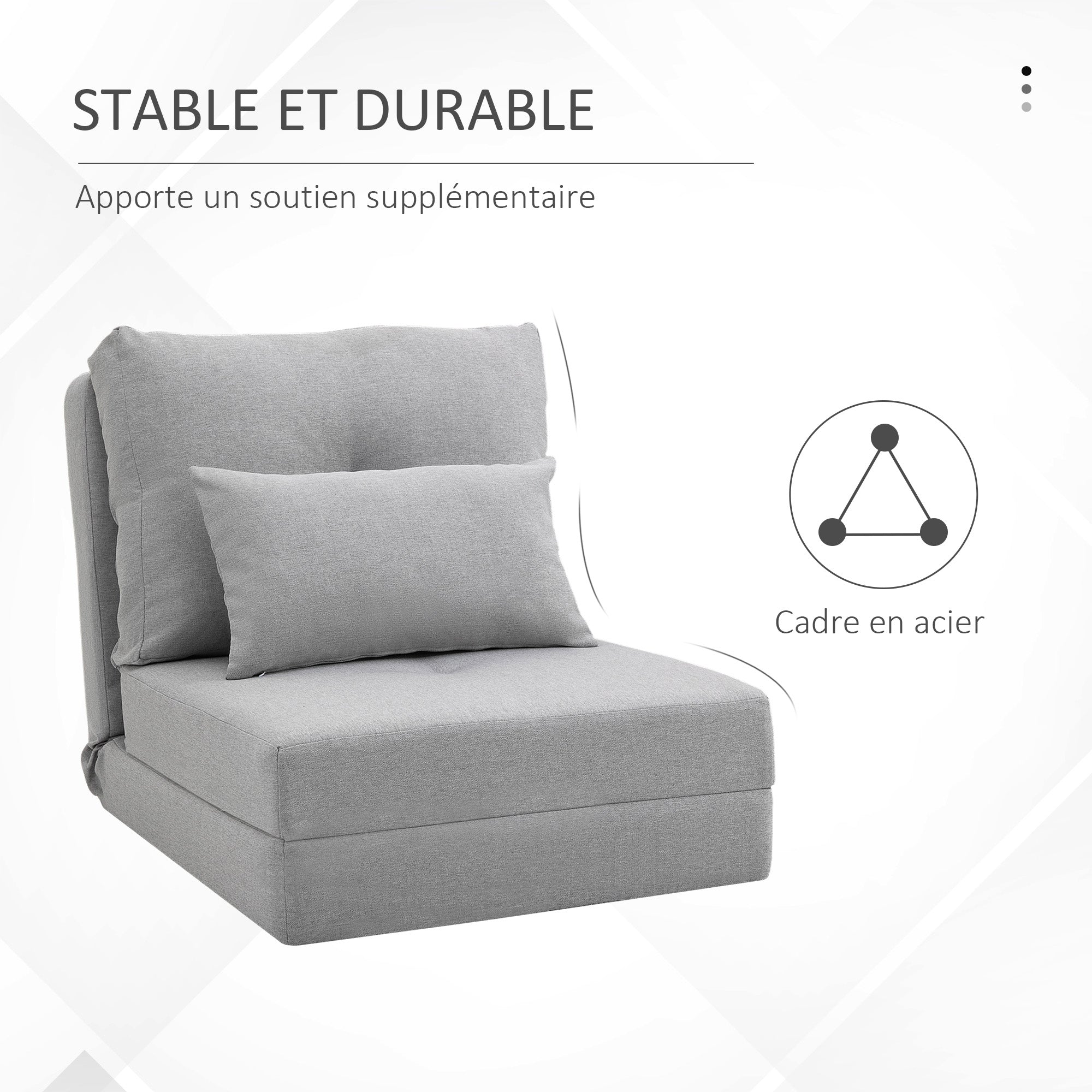 Fauteuil convertible 1 place fauteuil paresseux lit chauffeuse 1 place - coussin inclus, dossier réglable - salon, charge 120 kg, tissu lin gris clair