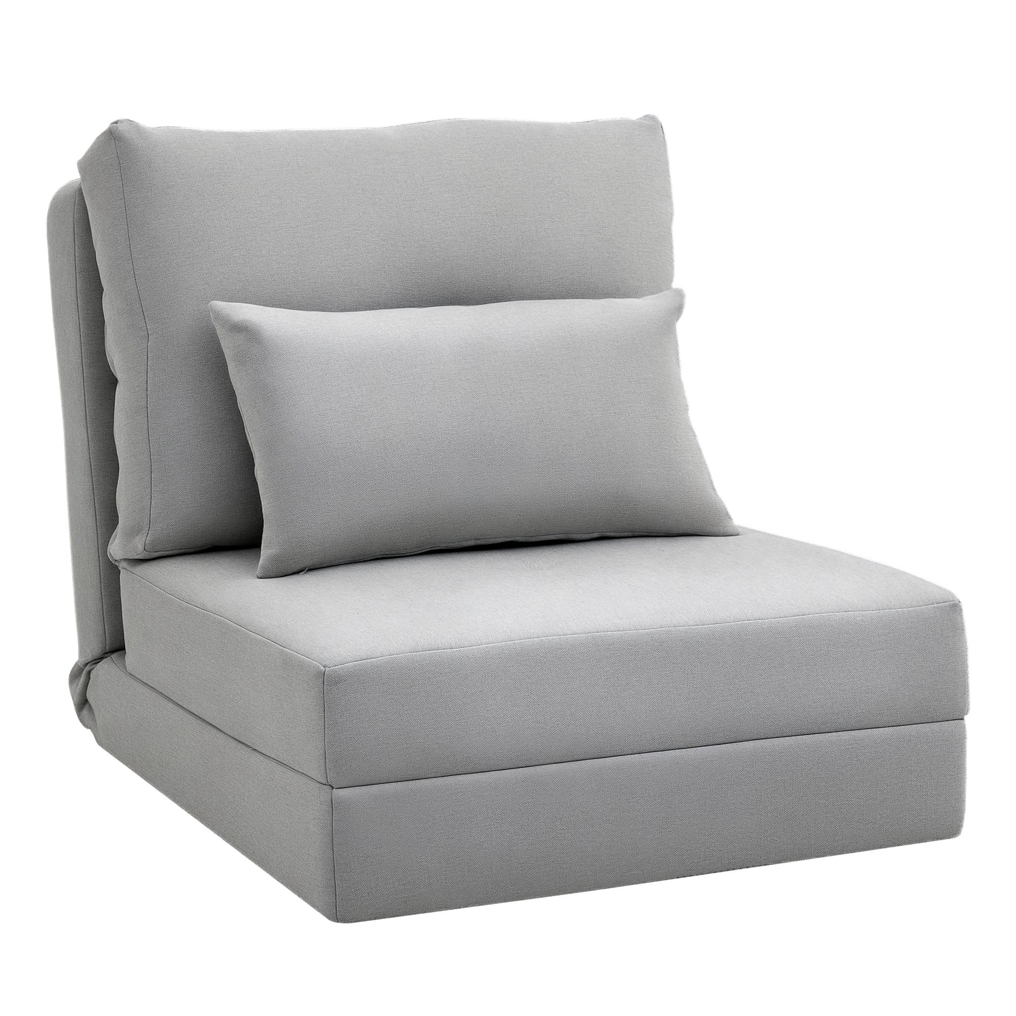 Fauteuil convertible 1 place fauteuil paresseux lit chauffeuse 1 place - coussin inclus, dossier réglable - salon, charge 120 kg, tissu lin gris clair