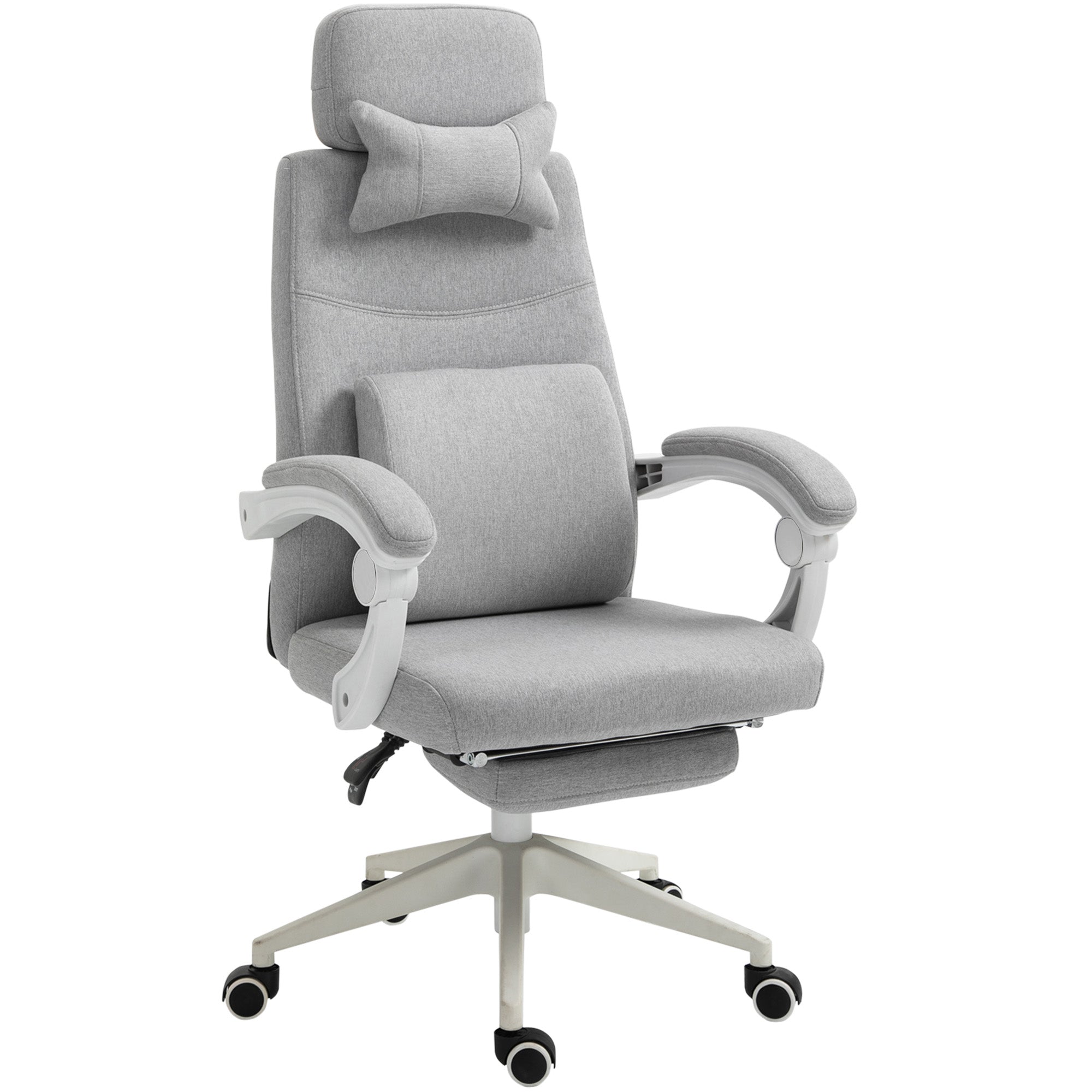 Fauteuil de bureau chaise de bureau grand confort dossier réglable repose-pied roulettes 360° lin 62 x 68 x 127 cm gris