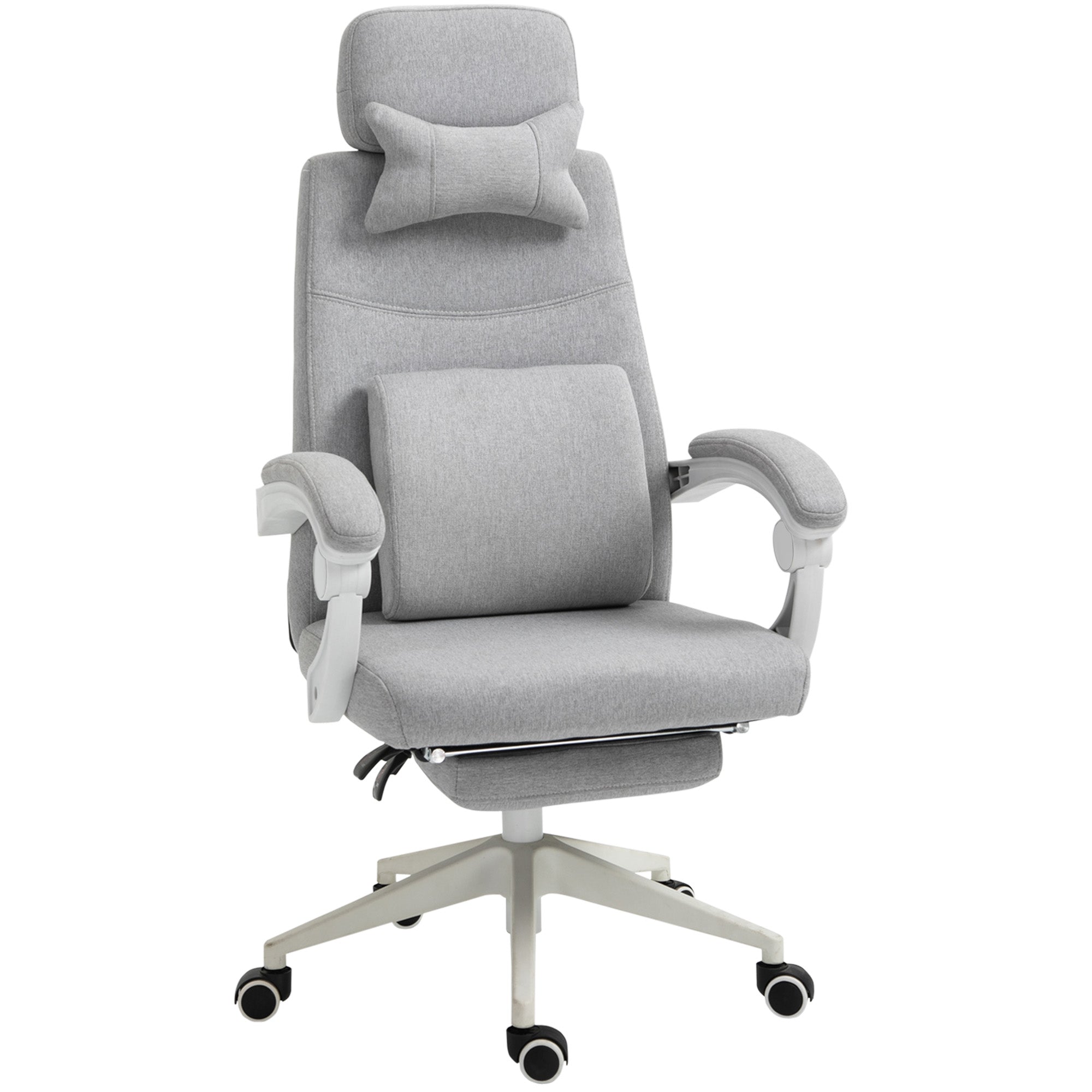 Fauteuil de bureau chaise de bureau grand confort dossier réglable repose-pied roulettes 360° lin 62 x 68 x 127 cm gris