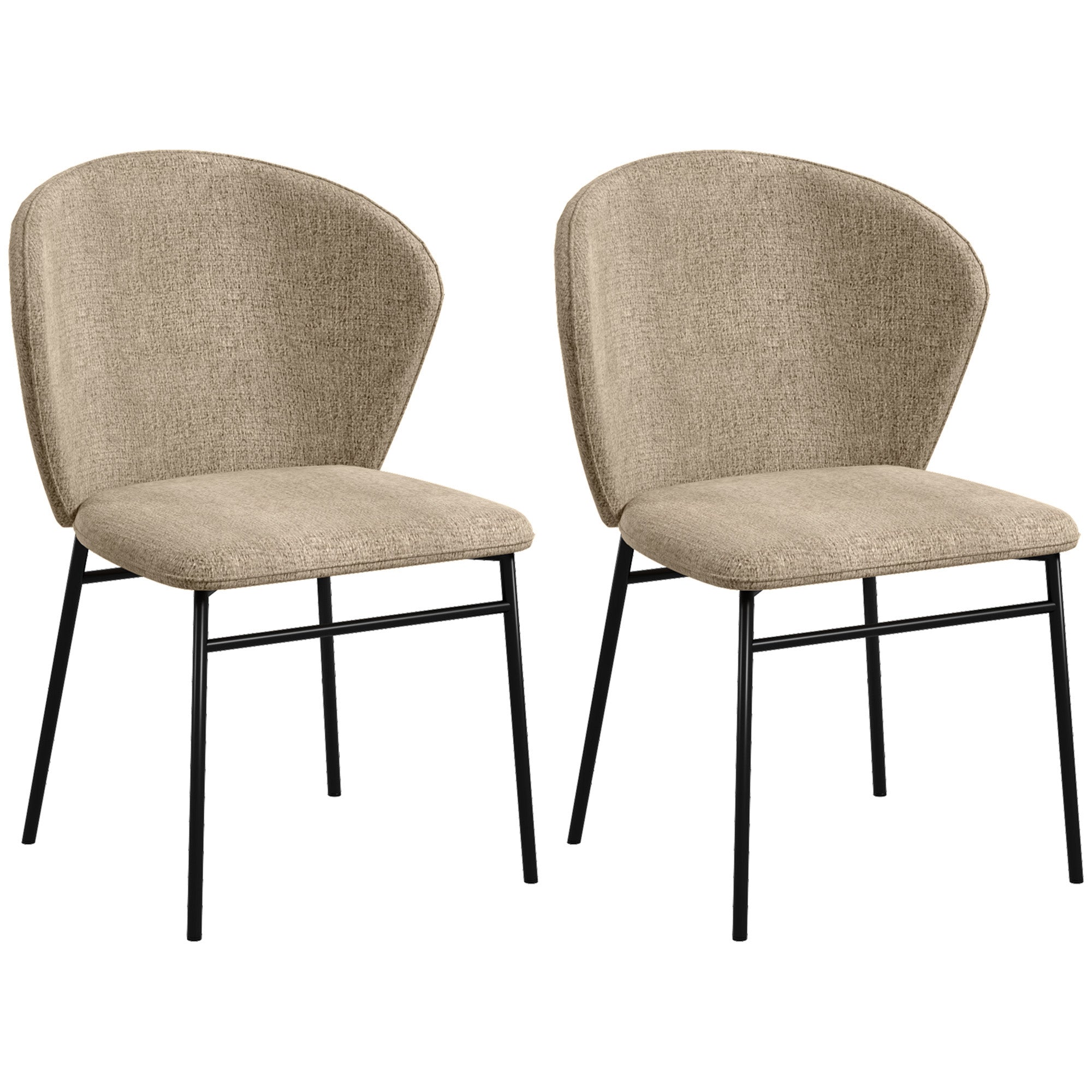 Lot de 2 chaises de salle à manger, chaise de cuisine, assise rembourrée en tissu aspect lin, pieds en acier stable, chaise de salle de bureau, design moderne, marron clair