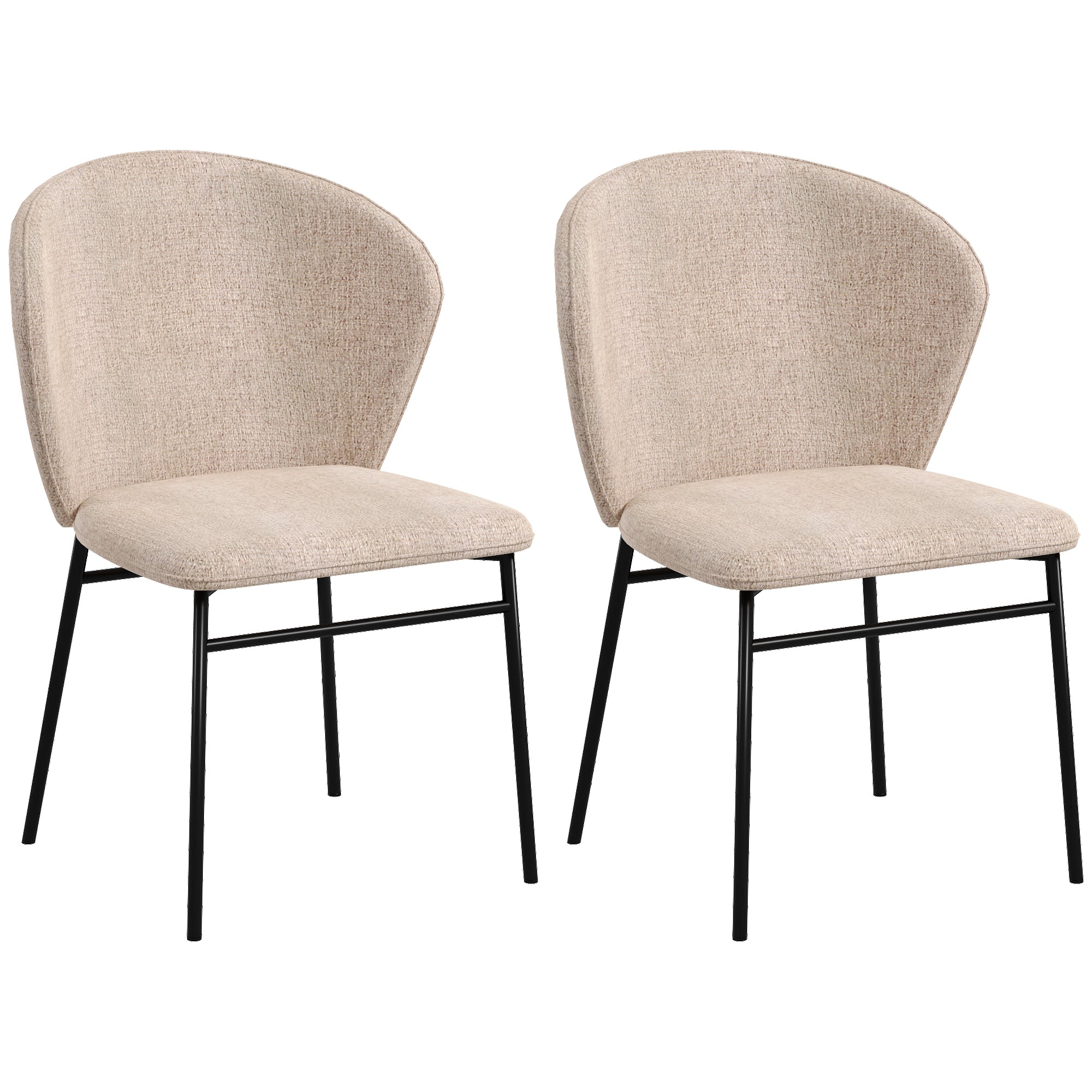 Lot de 2 chaises de salle à manger, chaise de cuisine, assise rembourrée en tissu aspect lin, pieds en acier stable, chaise de salle de bureau, design moderne, marron clair