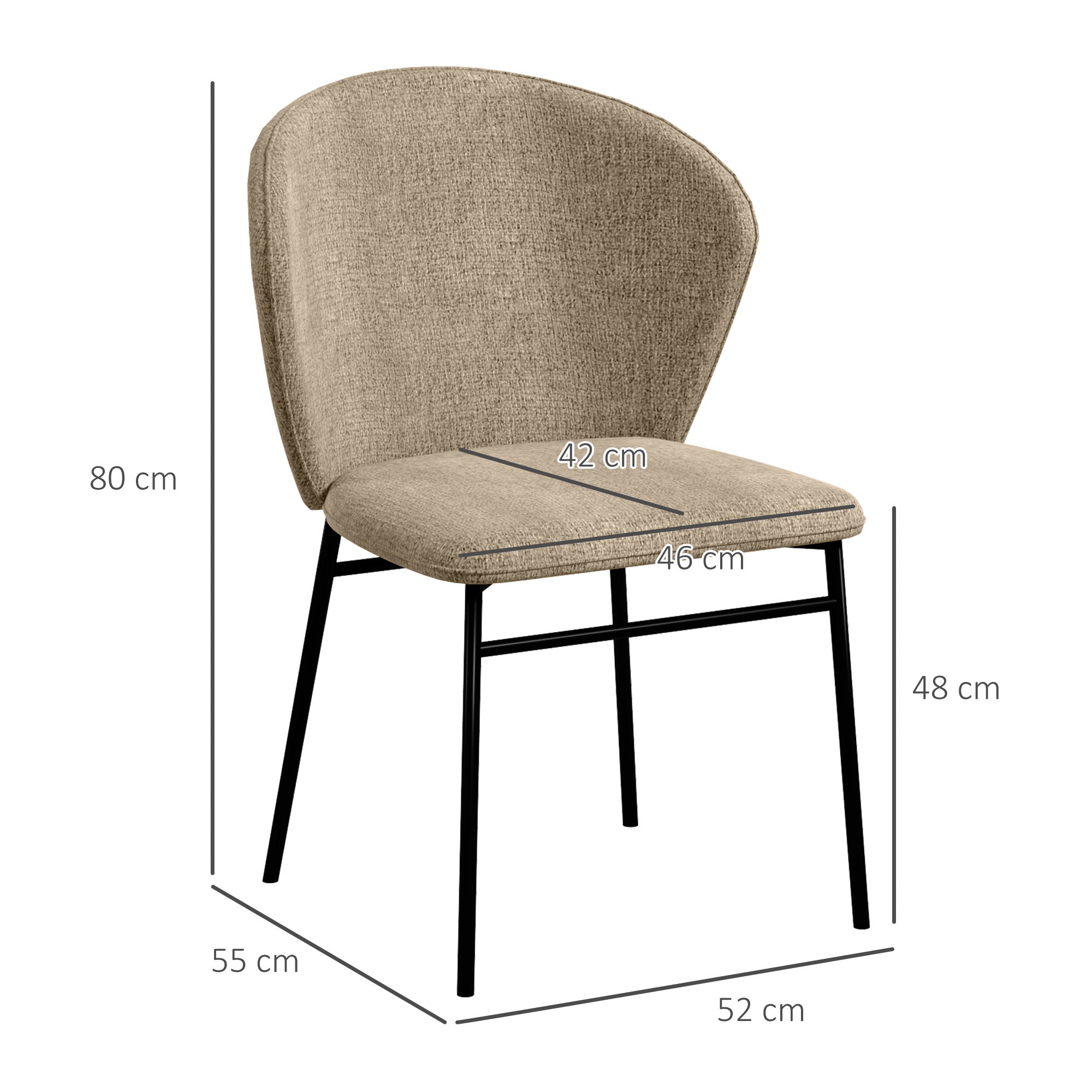 Lot de 2 chaises de salle à manger, chaise de cuisine, assise rembourrée en tissu aspect lin, pieds en acier stable, chaise de salle de bureau, design moderne, marron clair