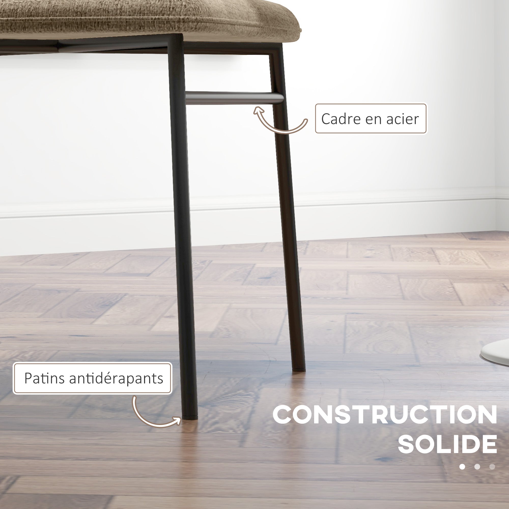 Lot de 2 chaises de salle à manger, chaise de cuisine, assise rembourrée en tissu aspect lin, pieds en acier stable, chaise de salle de bureau, design moderne, marron clair