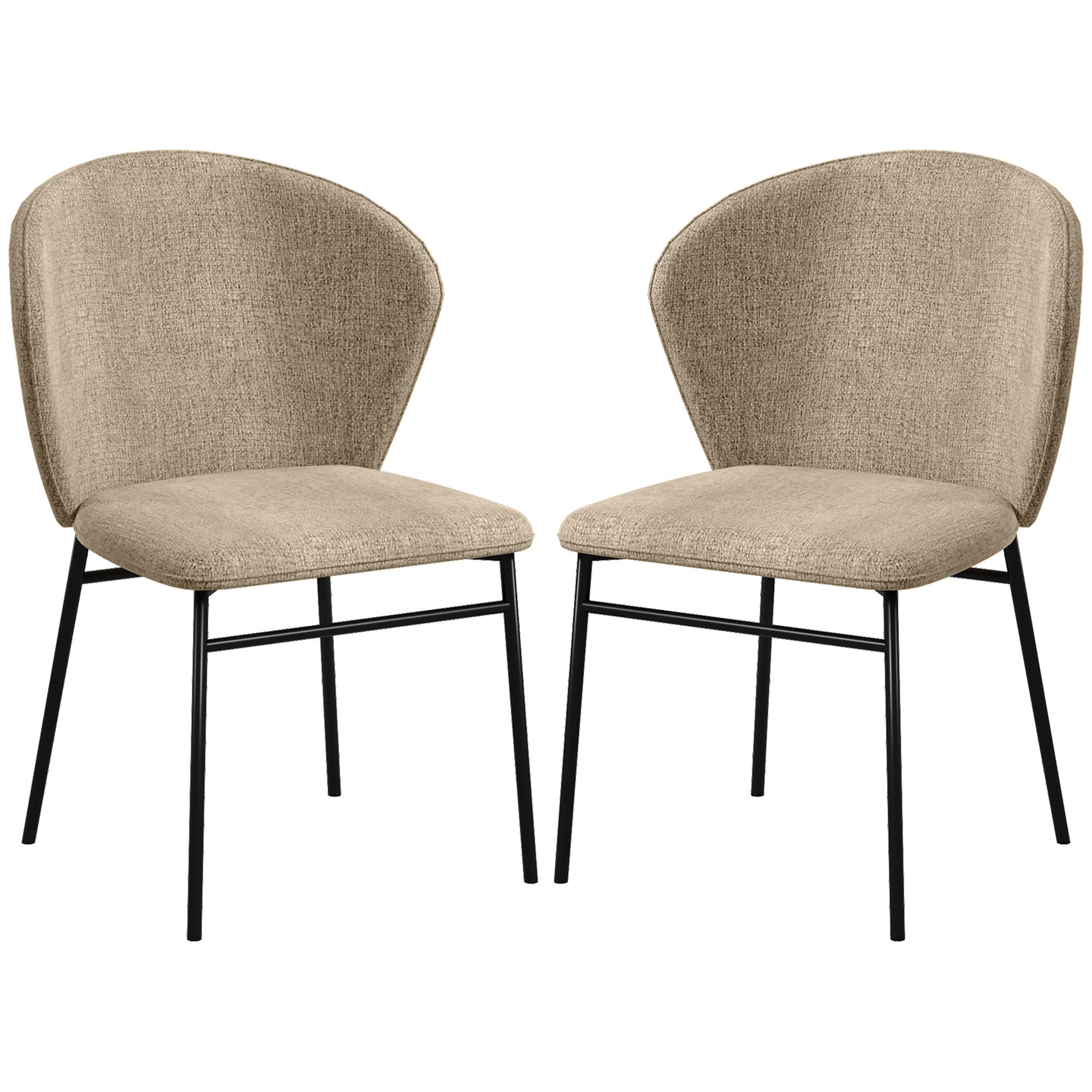 Lot de 2 chaises de salle à manger, chaise de cuisine, assise rembourrée en tissu aspect lin, pieds en acier stable, chaise de salle de bureau, design moderne, marron clair
