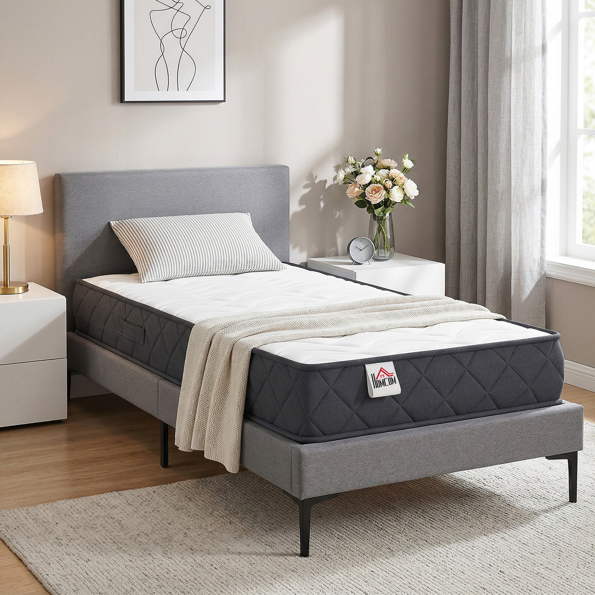 Matelas 90x190cm, Matelas 1 Personnes, Mousse à Mémoire de Forme, 20cm d'Épaisseur, Mousse Découpée en Vagues et Bords Renforcés, Certifié Oeko-Tex, Fermeté Moyenne