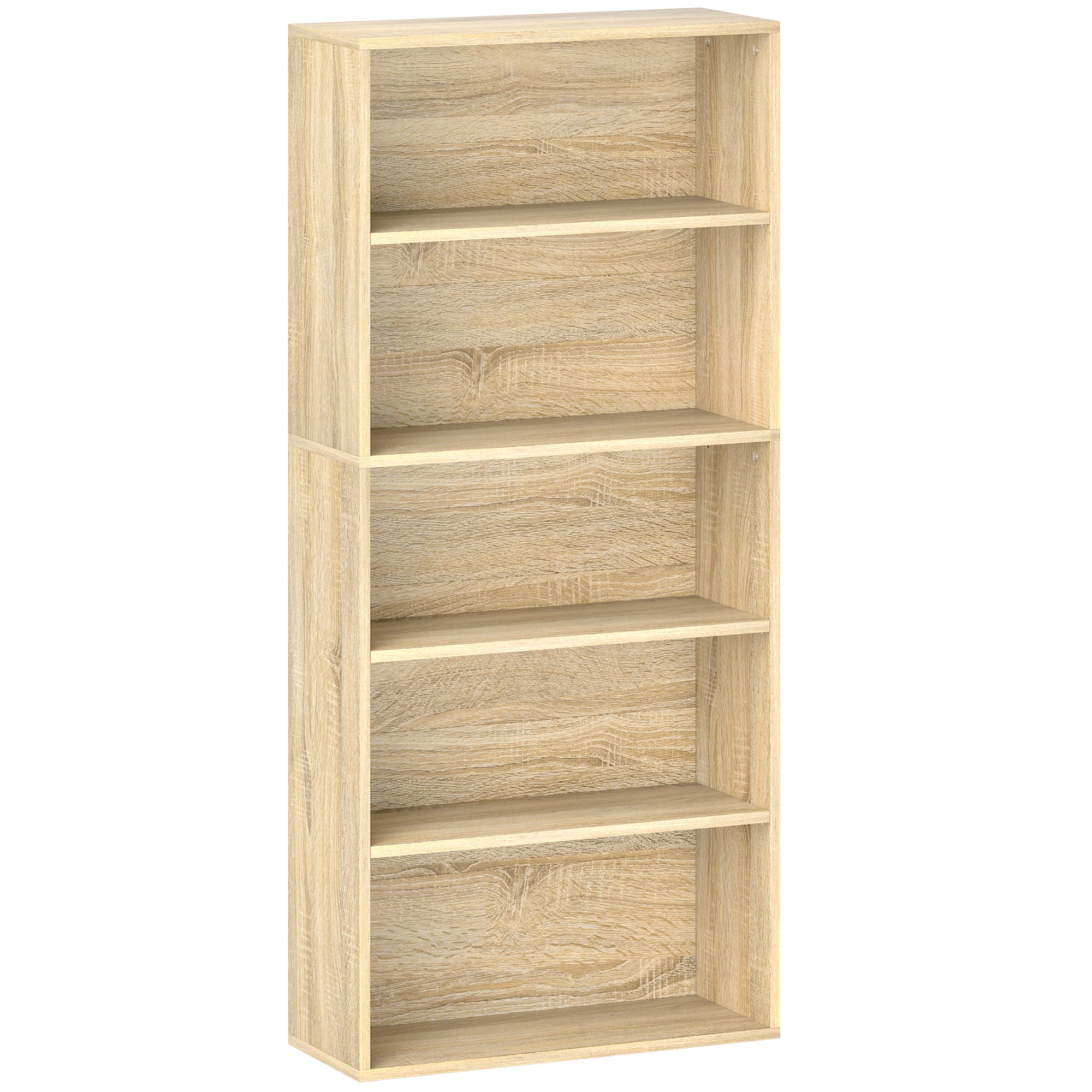 Bibliothèque, étagère de rangement 5 niveaux, meuble de rangement avec étagères réglables pour salon, chambre à coucher, bureau, 60 x 24 x 133,5 cm, bois naturel