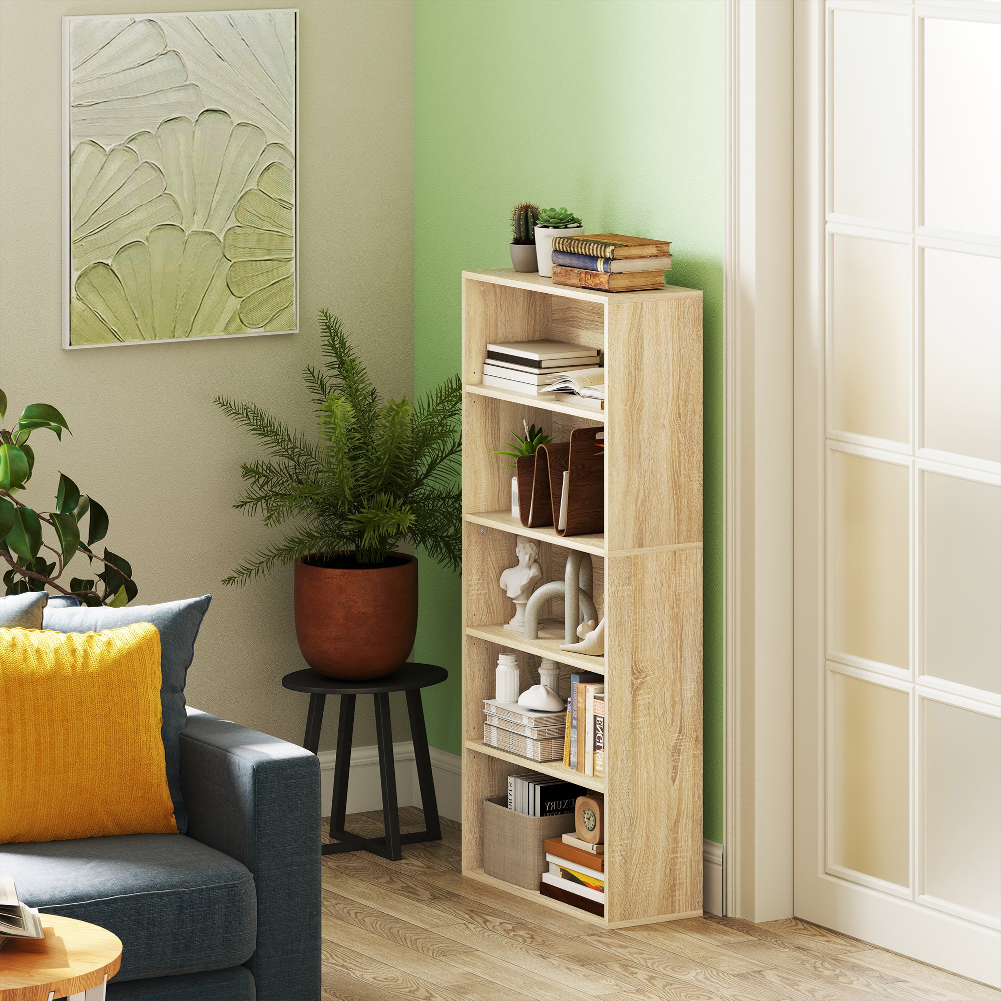 Bibliothèque, étagère de rangement 5 niveaux, meuble de rangement avec étagères réglables pour salon, chambre à coucher, bureau, 60 x 24 x 133,5 cm, bois naturel