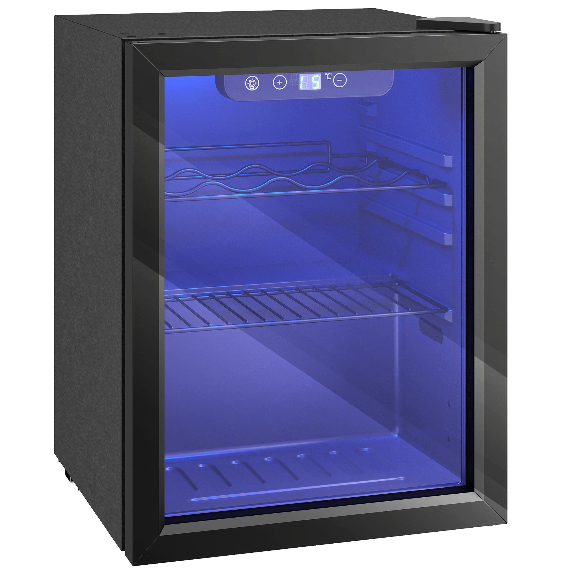 Cave à vin 16 bouteilles 48L, réfrigérateur à vin et boissons avec température réglable 4-16 °C, porte réversible en verre trempé double, éclairage LED et étagère amovible, noir