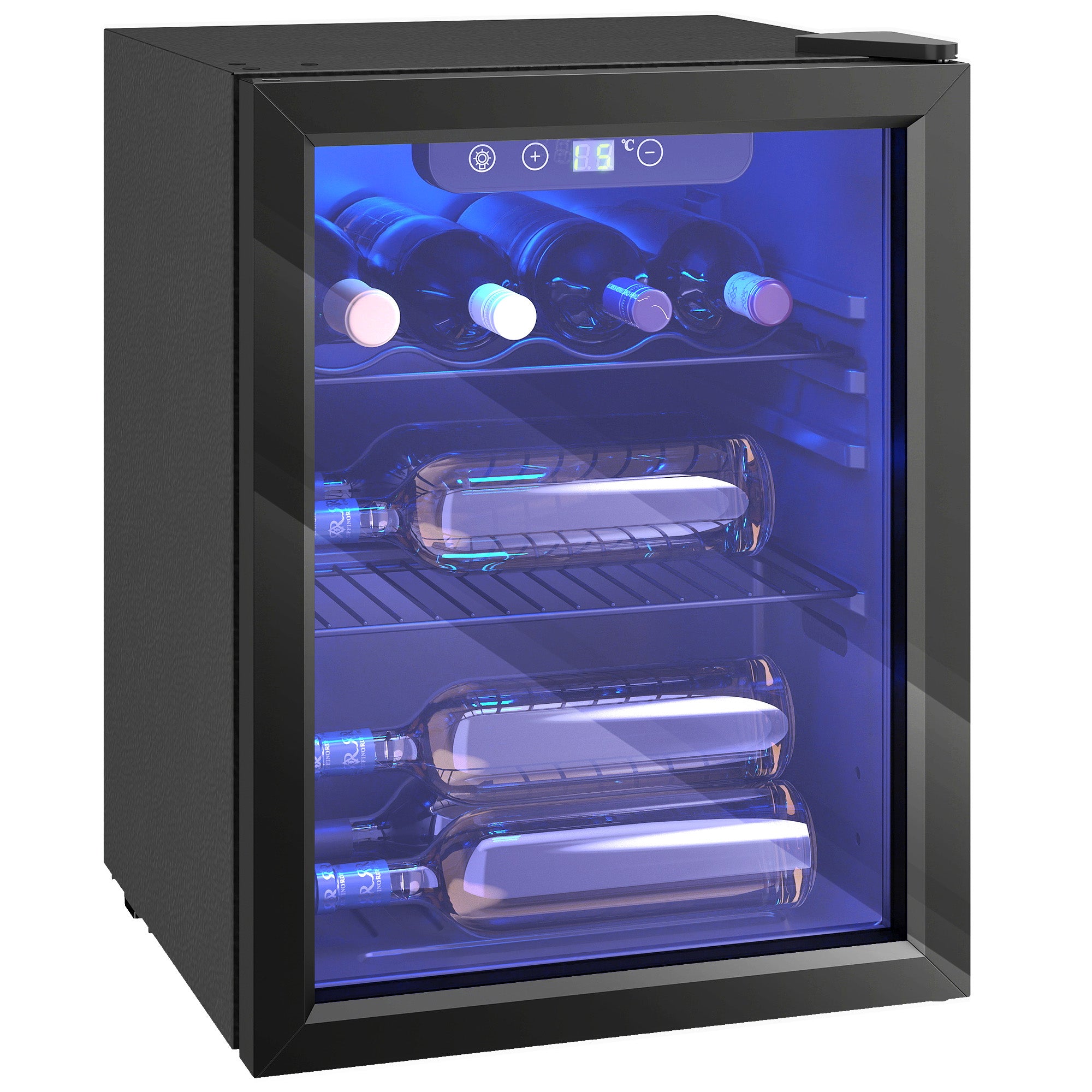 Cave à vin 16 bouteilles 48L, réfrigérateur à vin et boissons avec température réglable 4-16 °C, porte réversible en verre trempé double, éclairage LED et étagère amovible, noir