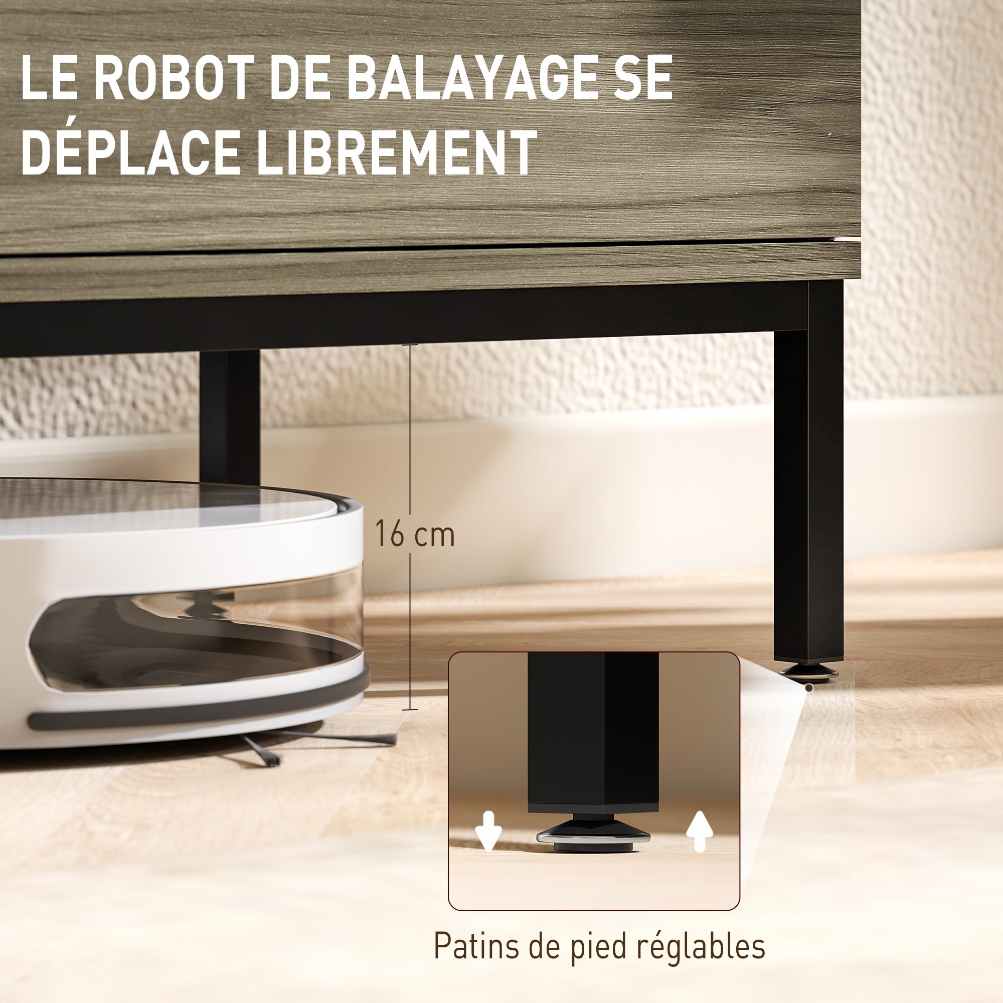 Meuble TV 140 cm, meuble télé pour téléviseur jusqu'à 60 pouces avec 2 portes et étagère en verre réglable, banc TV moderne pour salon, chambre à coucher, gris