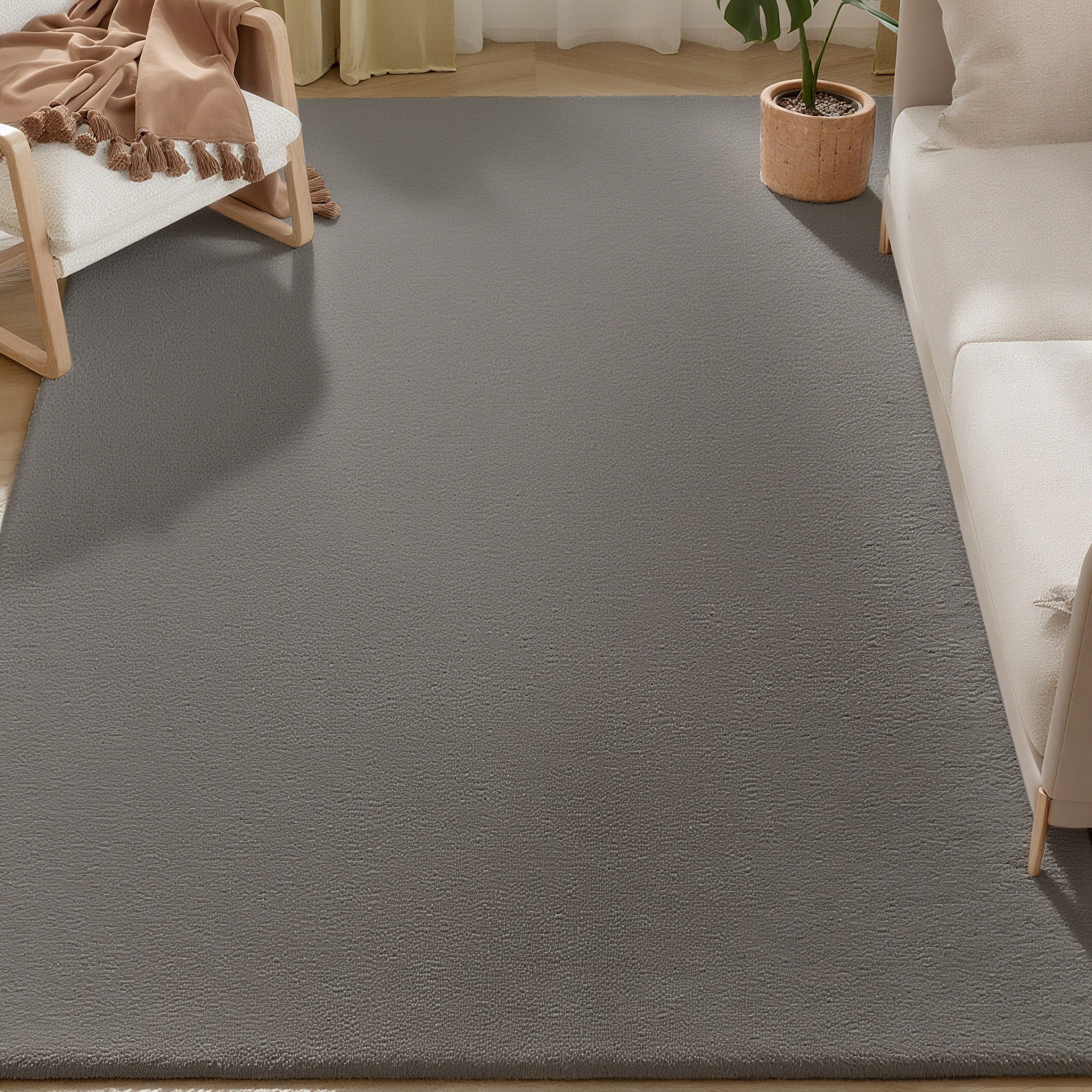 Tapis salon 200 x 140 cm tapis à poils longs, lavable en machine, antidérapant, en fausse fourrure, pour salon, chambre à coucher, bureau, gris clair