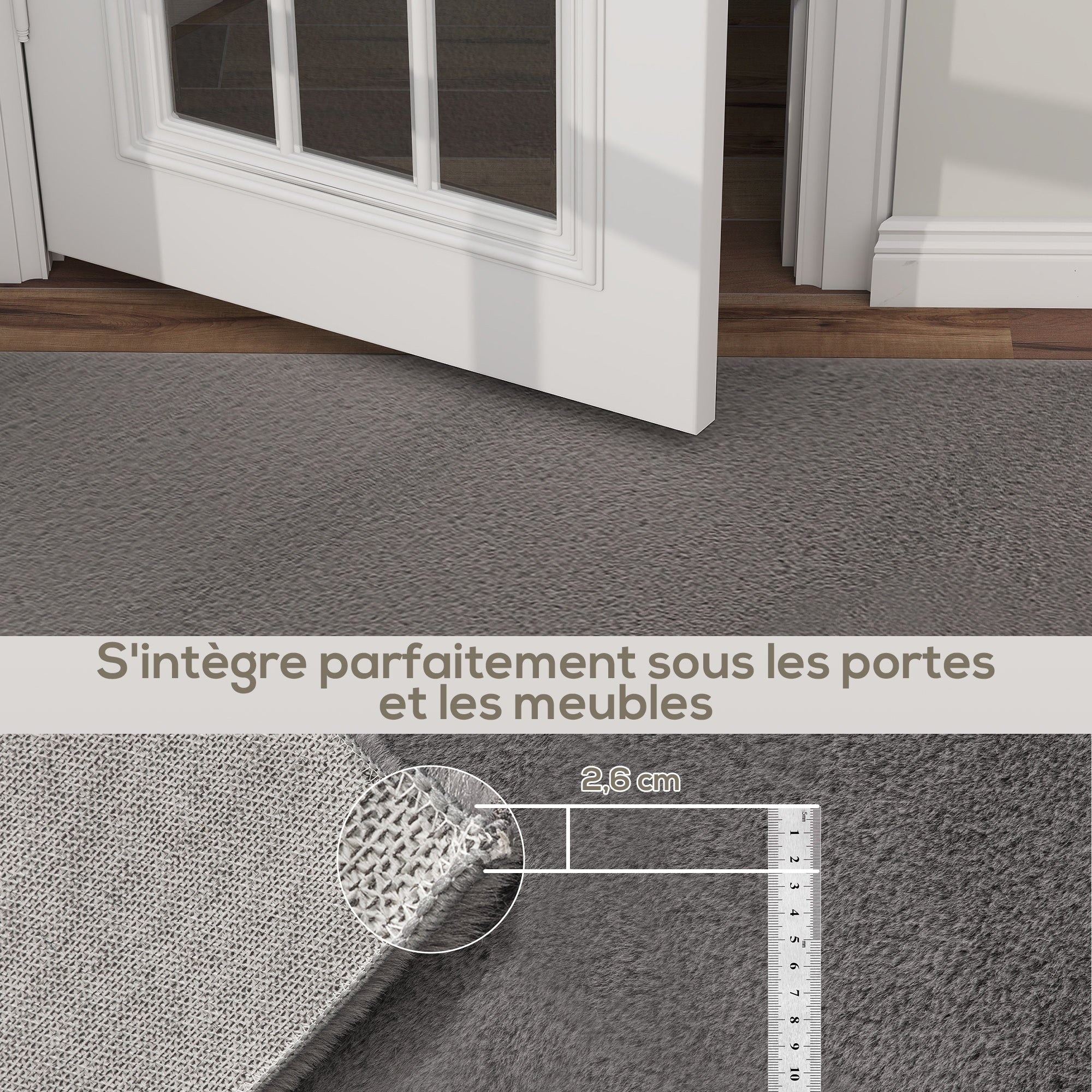 Tapis salon 200 x 140 cm tapis à poils longs, lavable en machine, antidérapant, en fausse fourrure, pour salon, chambre à coucher, bureau, gris clair