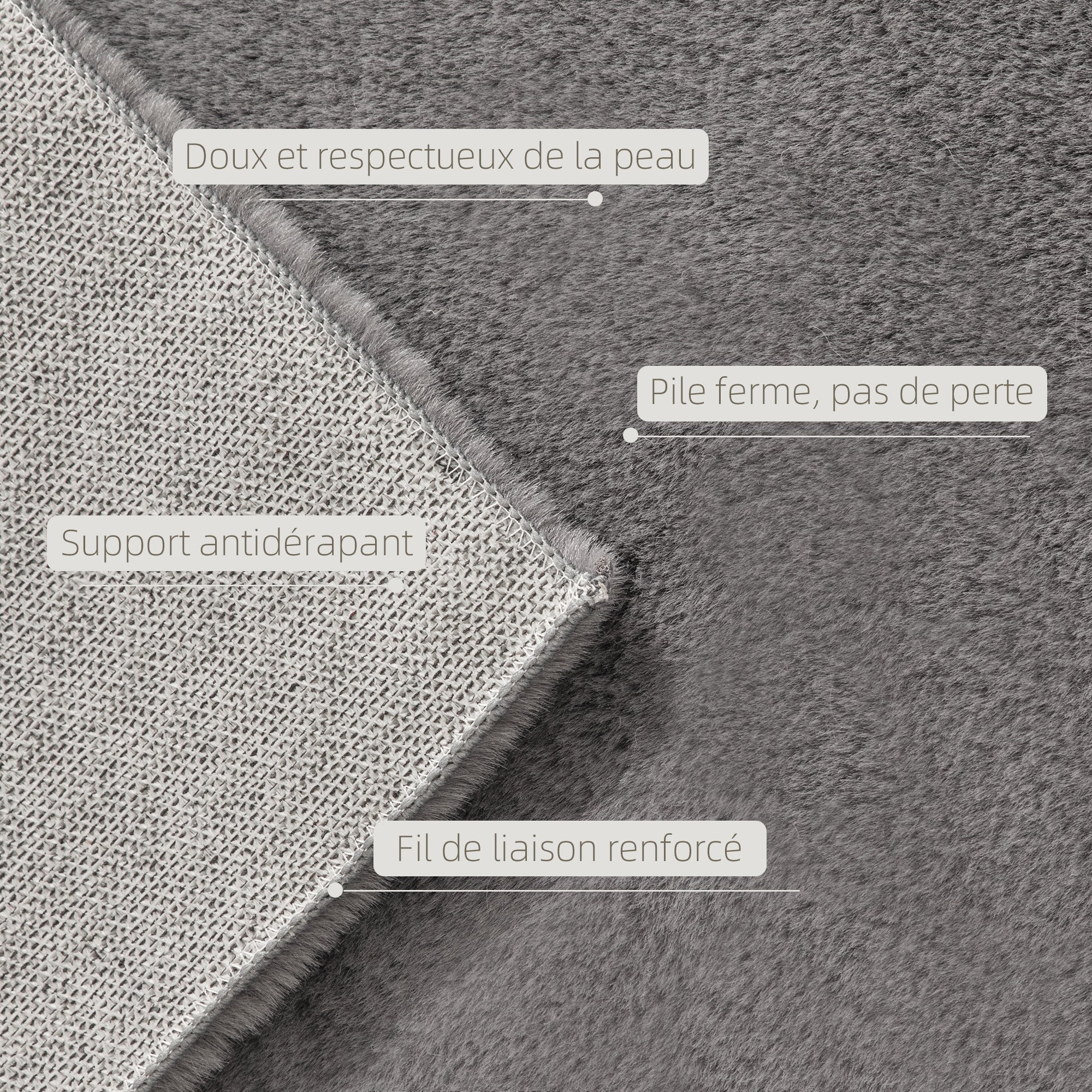 Tapis salon 200 x 140 cm tapis à poils longs, lavable en machine, antidérapant, en fausse fourrure, pour salon, chambre à coucher, bureau, gris clair