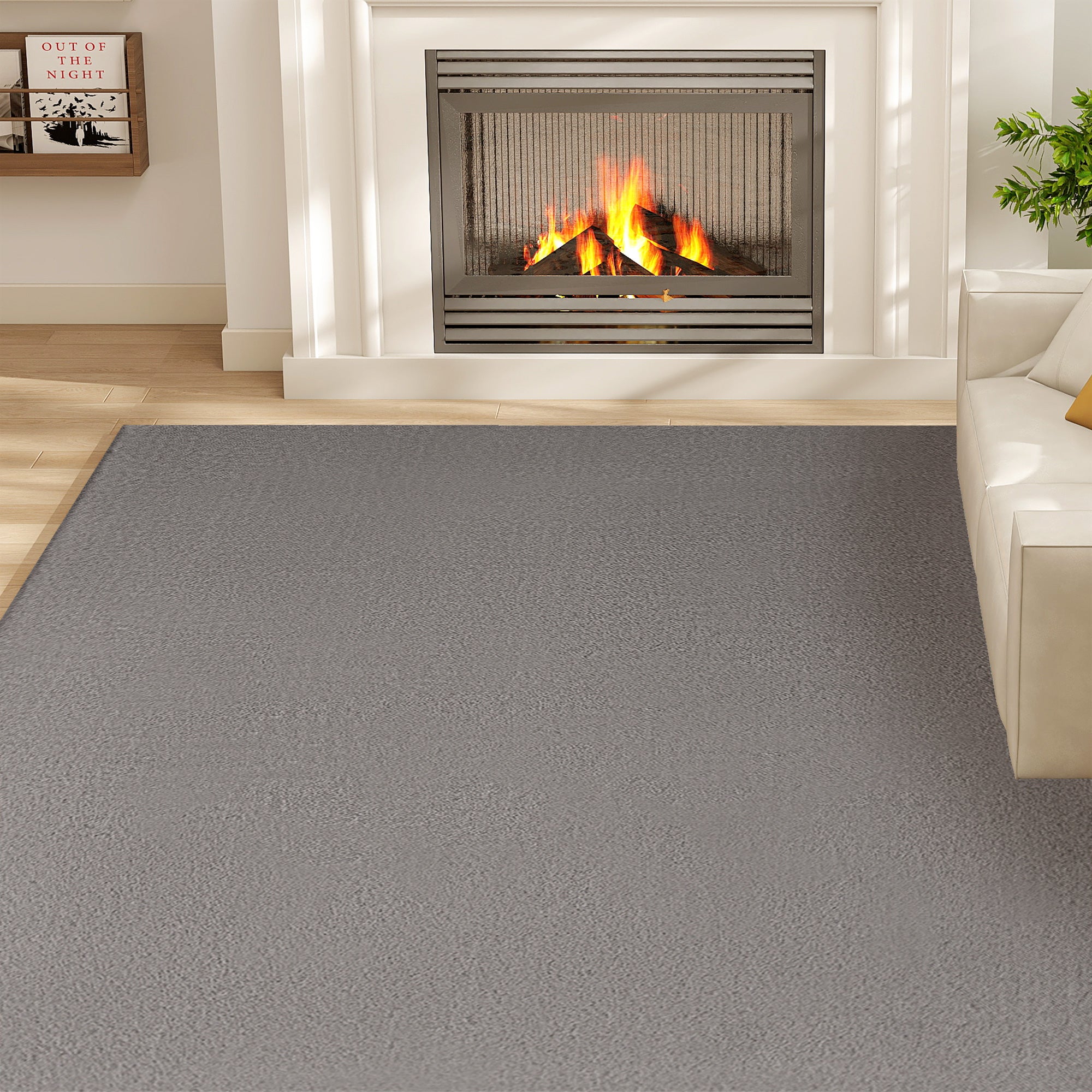 Tapis salon 200 x 140 cm tapis à poils longs, lavable en machine, antidérapant, en fausse fourrure, pour salon, chambre à coucher, bureau, gris clair