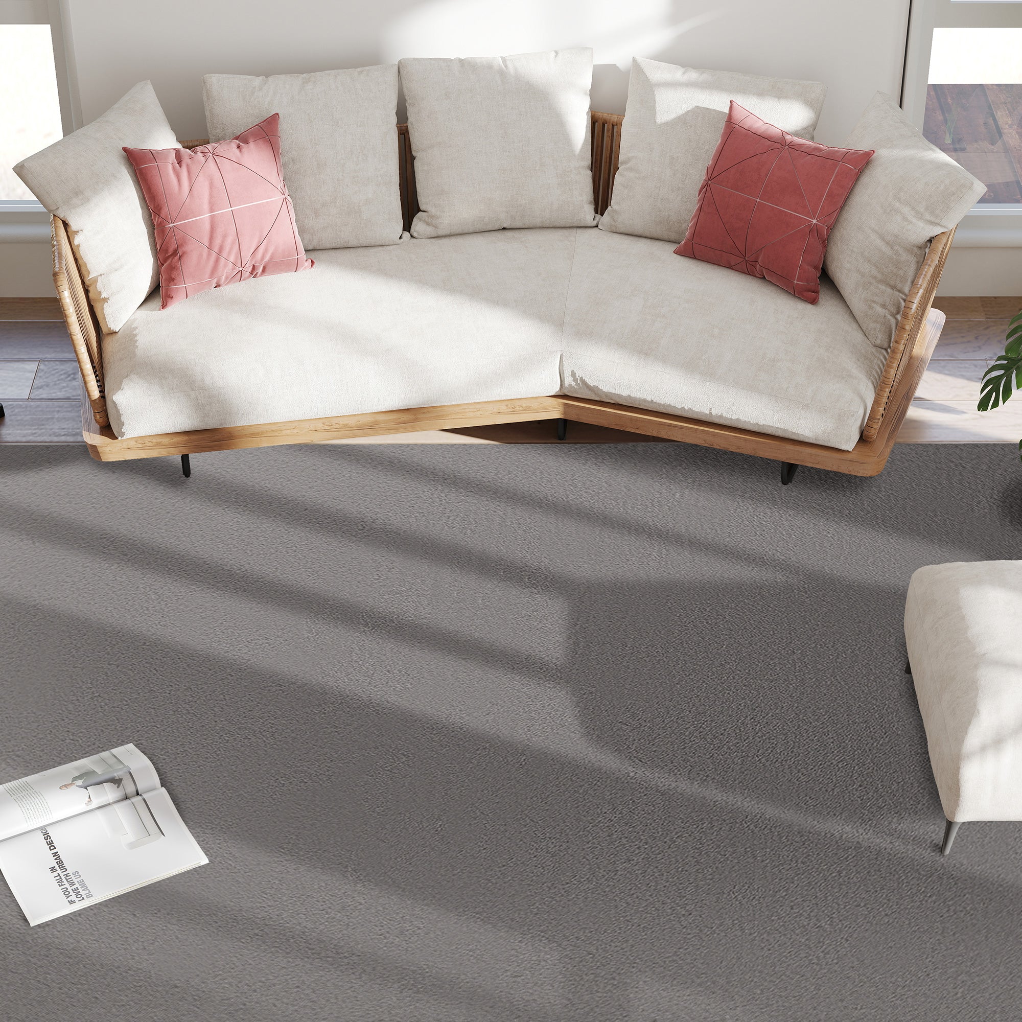 Tapis salon 200 x 140 cm tapis à poils longs, lavable en machine, antidérapant, en fausse fourrure, pour salon, chambre à coucher, bureau, gris clair