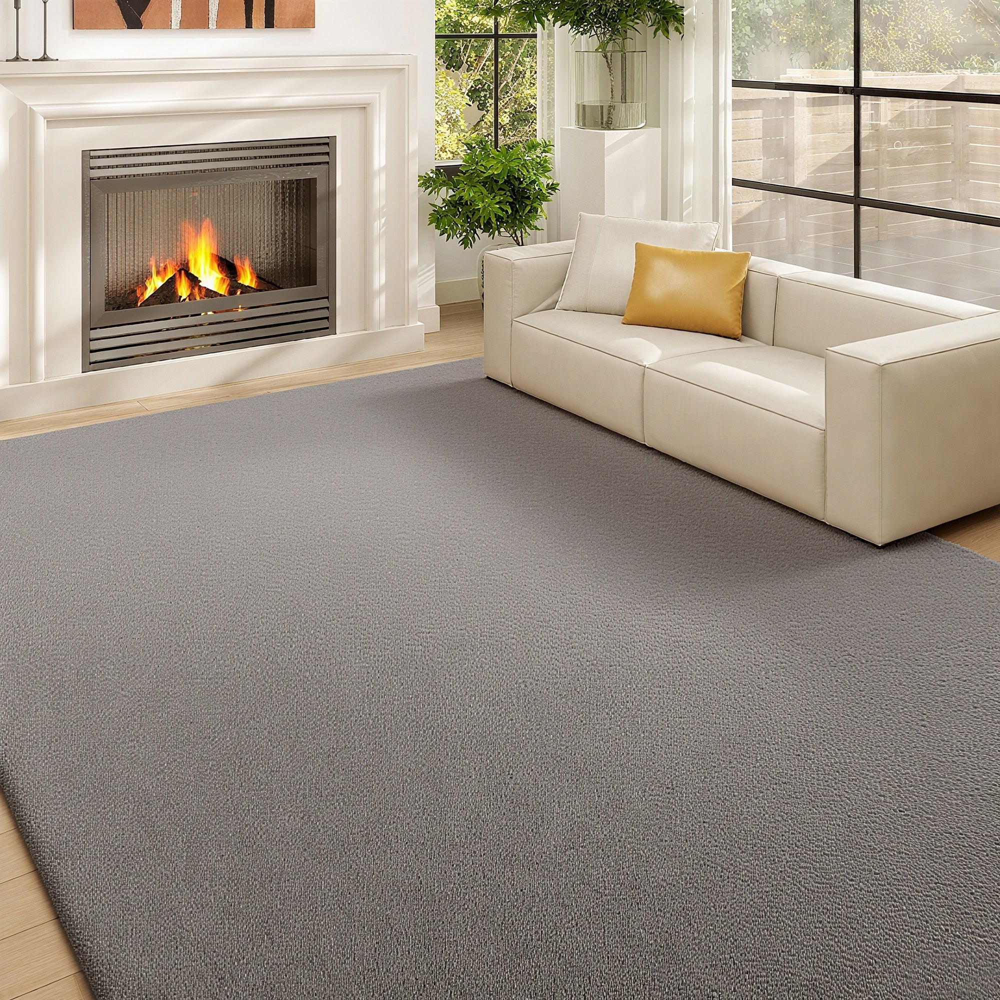 Tapis salon 200 x 140 cm tapis à poils longs, lavable en machine, antidérapant, en fausse fourrure, pour salon, chambre à coucher, bureau, gris clair