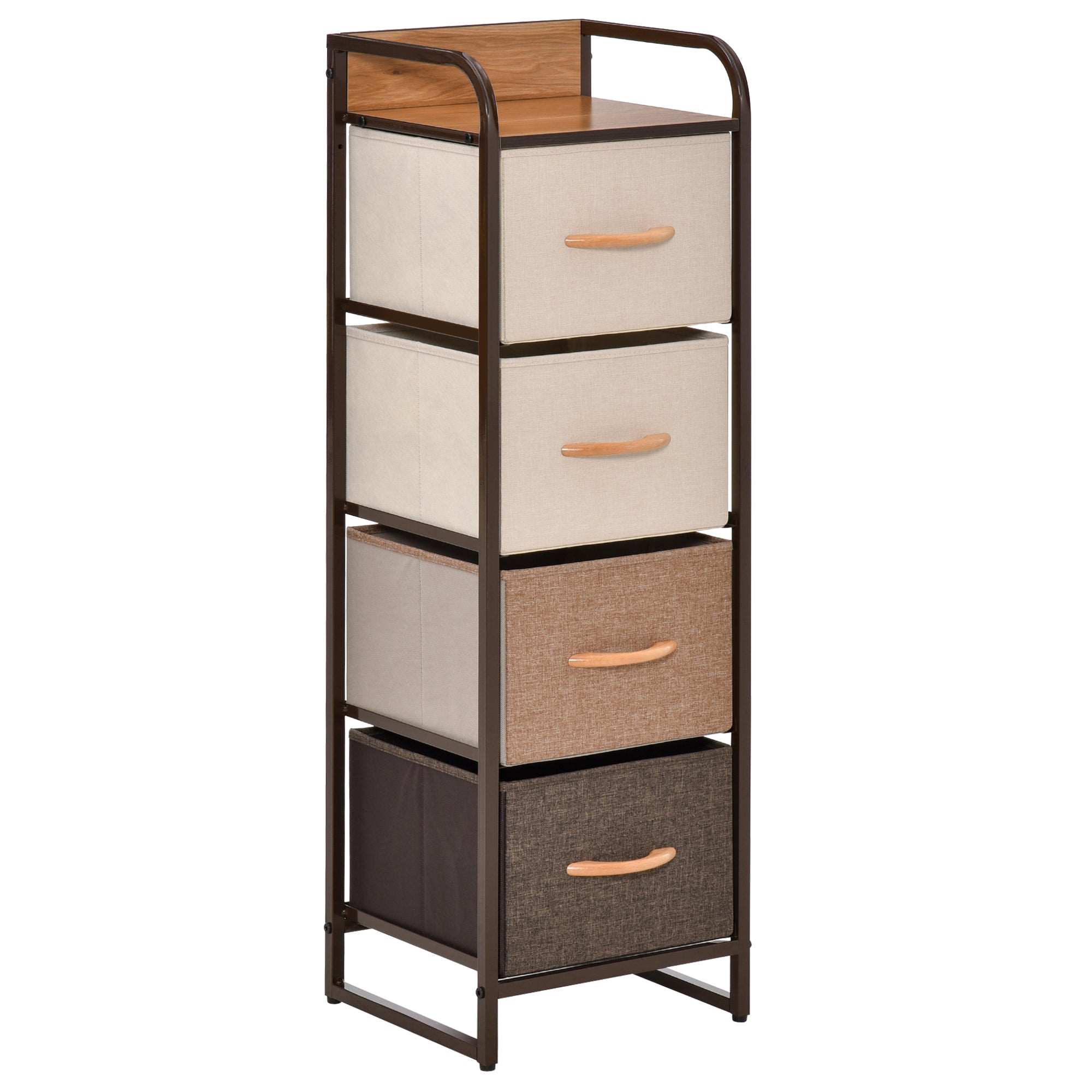 Commode Meuble de Rangement 5 tiroirs en tissu pliant - structure acier noir - 45 x 30 x 116 cm beige, marron