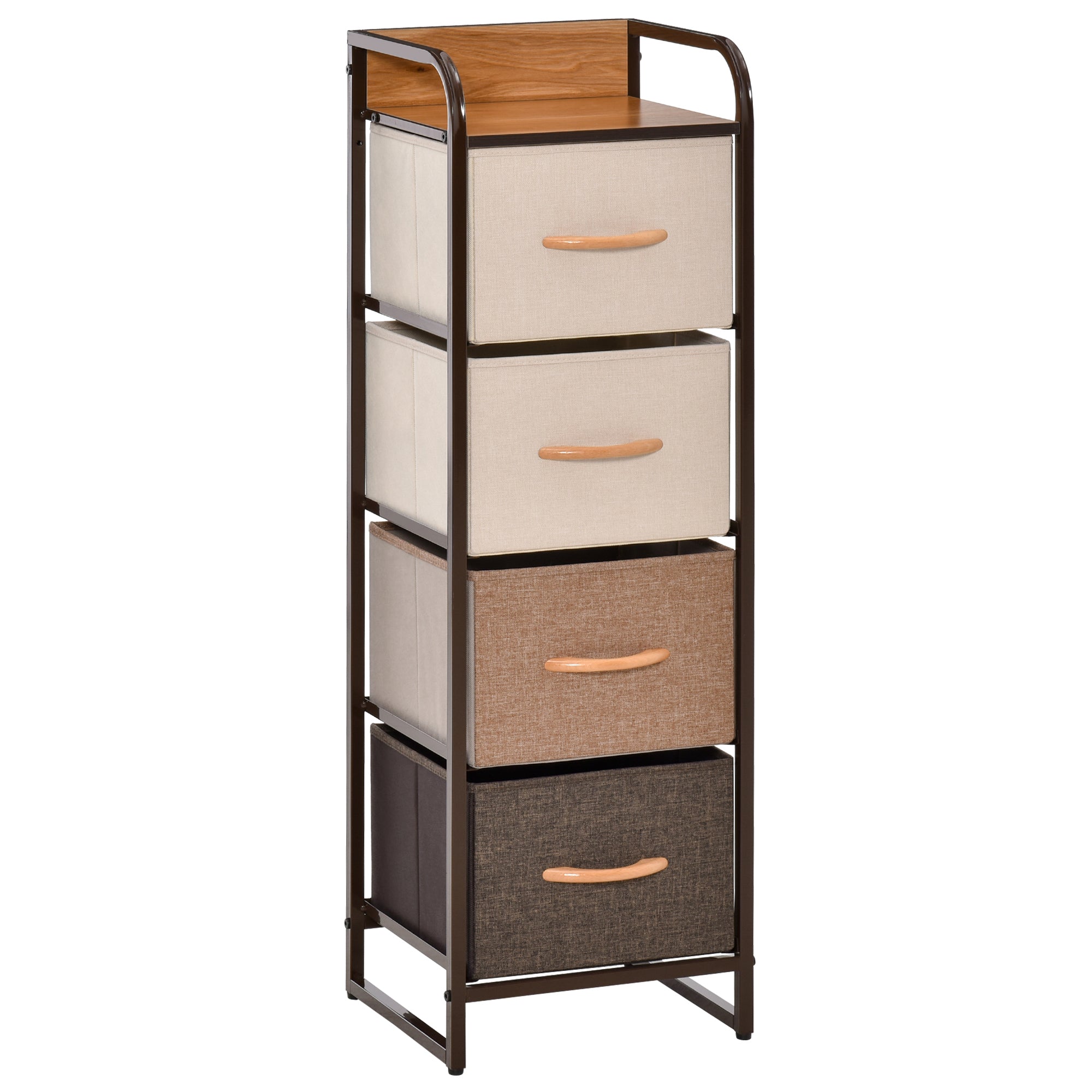 Commode Meuble de Rangement 5 tiroirs en tissu pliant - structure acier noir - 45 x 30 x 116 cm beige, marron