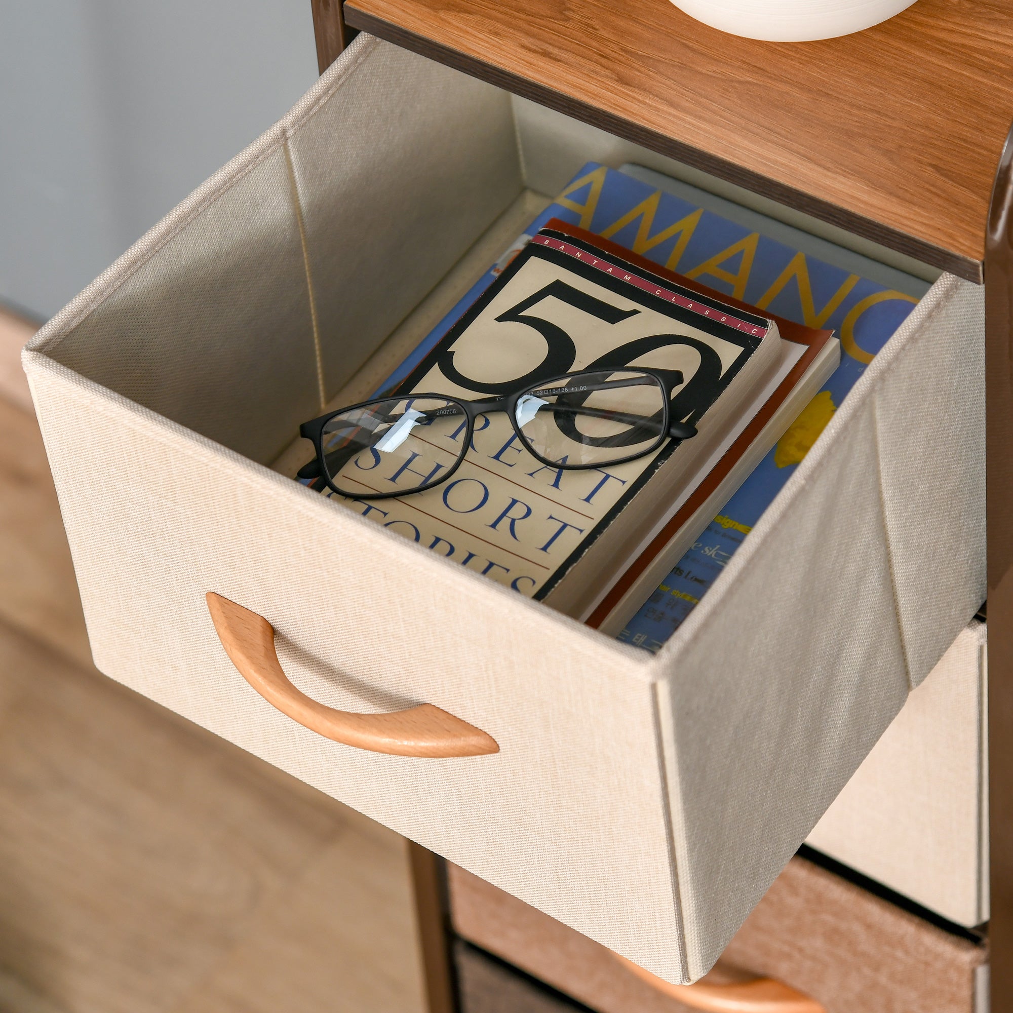 Commode Meuble de Rangement 5 tiroirs en tissu pliant - structure acier noir - 45 x 30 x 116 cm beige, marron