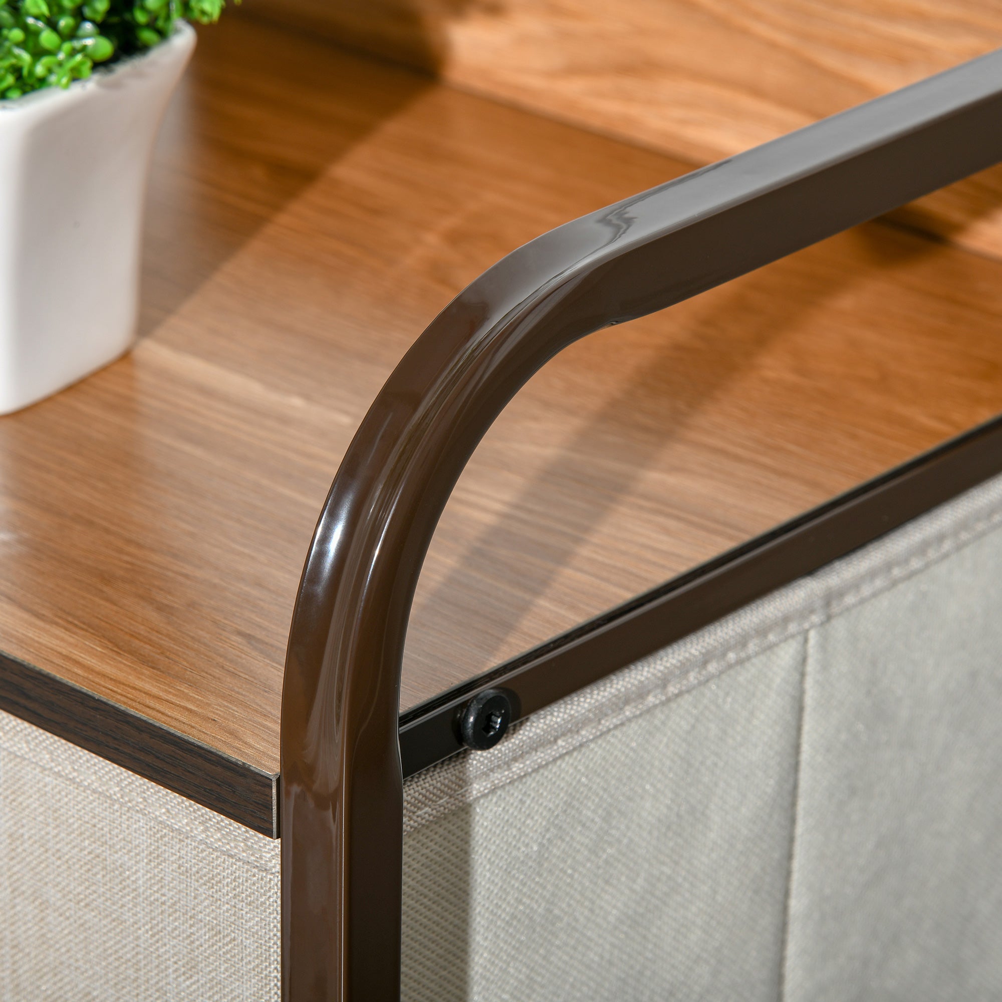 Commode Meuble de Rangement 5 tiroirs en tissu pliant - structure acier noir - 45 x 30 x 116 cm beige, marron