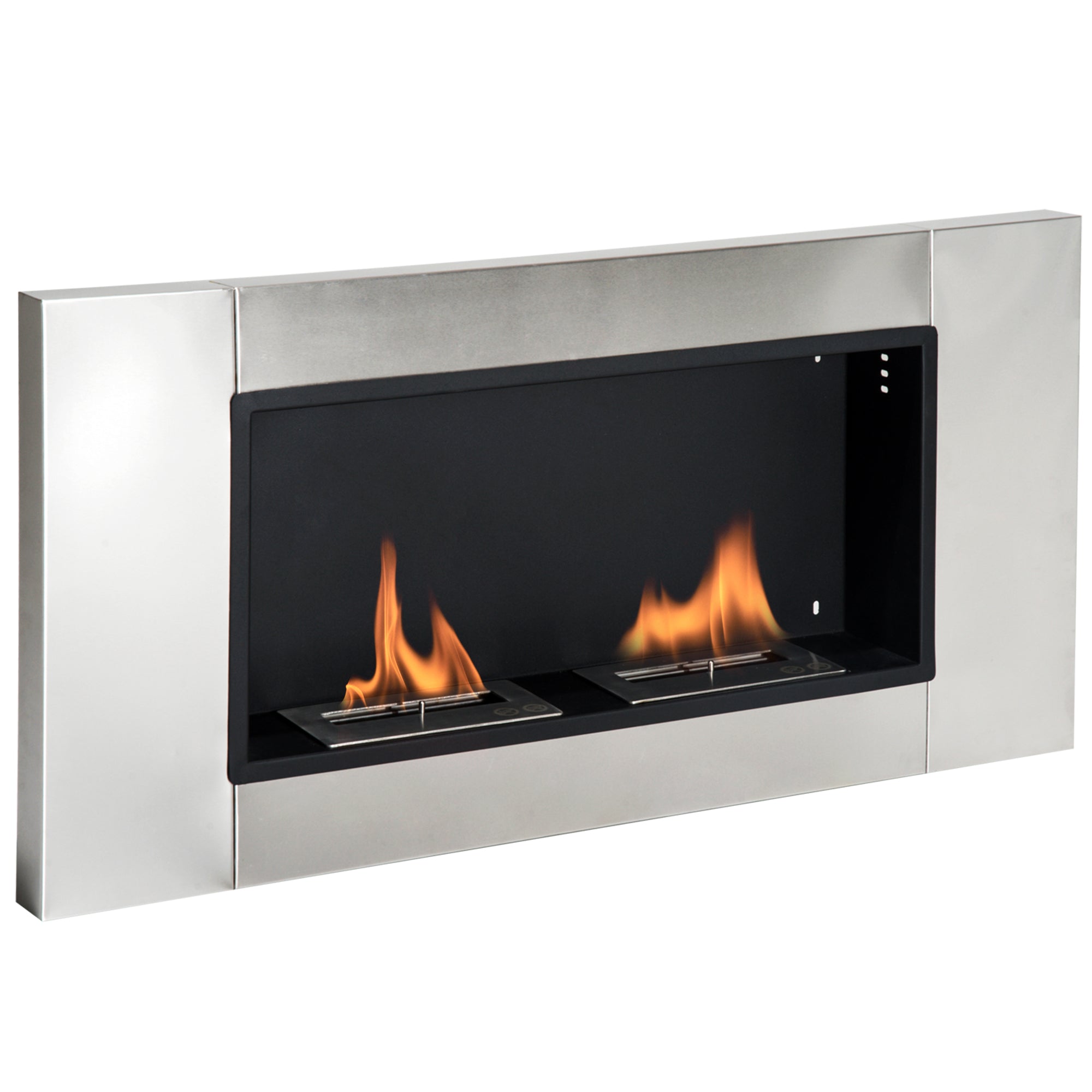 Cheminée bioéthanol Murale encastrable brûleur 2*0,9 L, environ 3 h de durée de combustion 110L x 14,5l x 54H cm Couverture 25-30 m² Acier inox