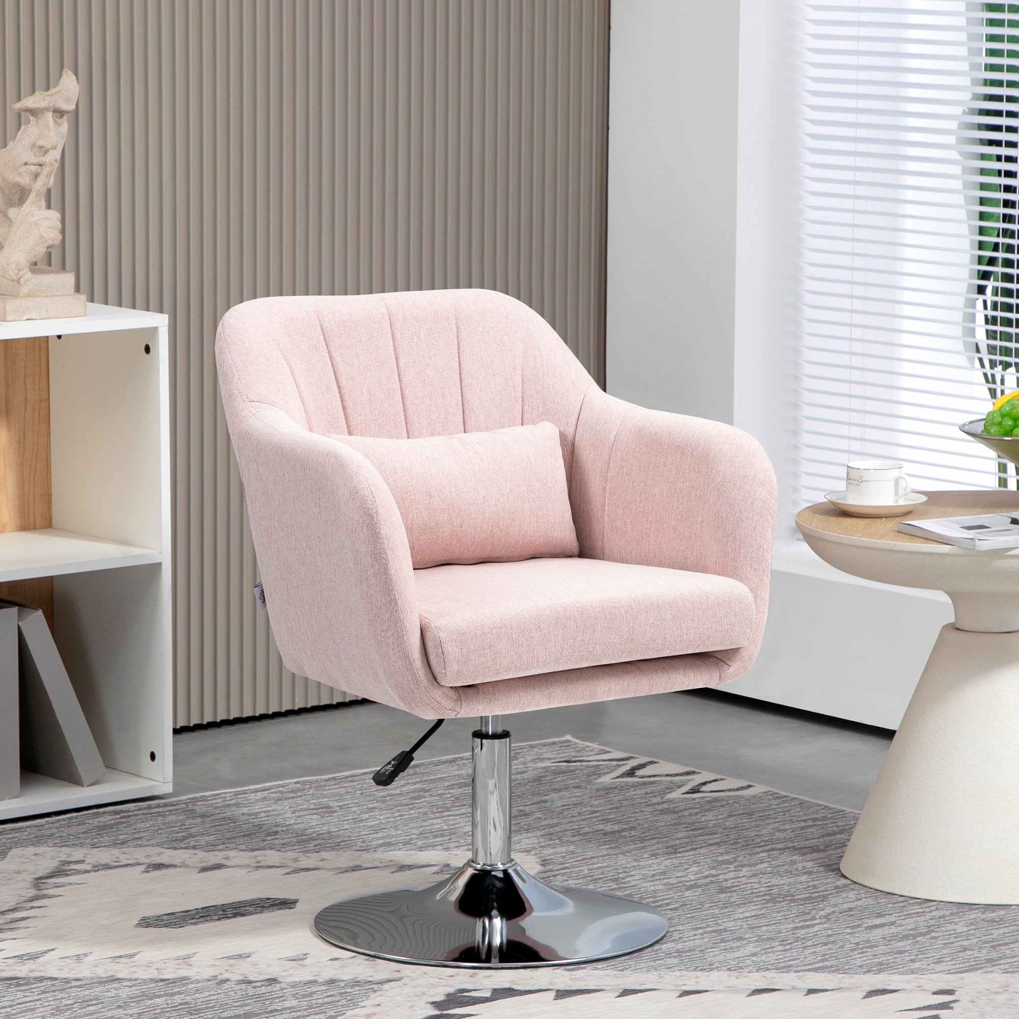 Fauteuil de salon chaise relax fauteuil de chambre grand confort - coussins lombaires hauteur réglable pivotant 360° piètement en métal chromé - rose
