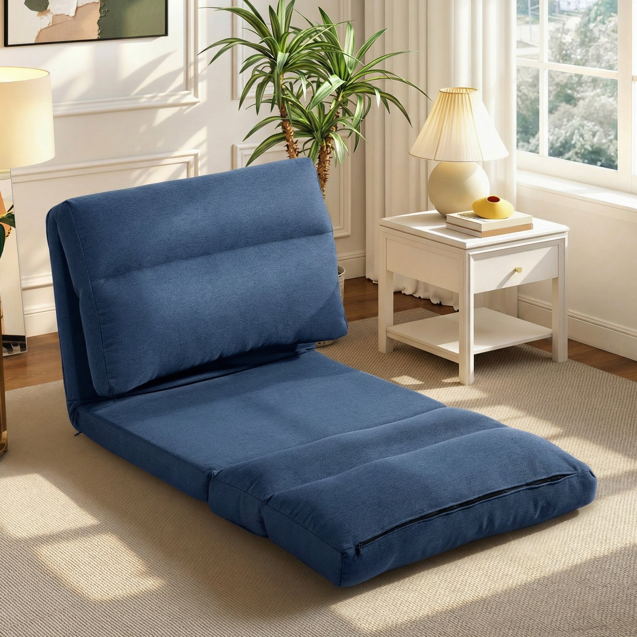 Canapé paresseux chauffeuse 1 place fauteuil paresseux convertible en lit fauteuil salon avec dossier inclinable sur 5 positions, charge 120 Kg, pour salon chambre et bureau, 70x72x56 cm, bleu