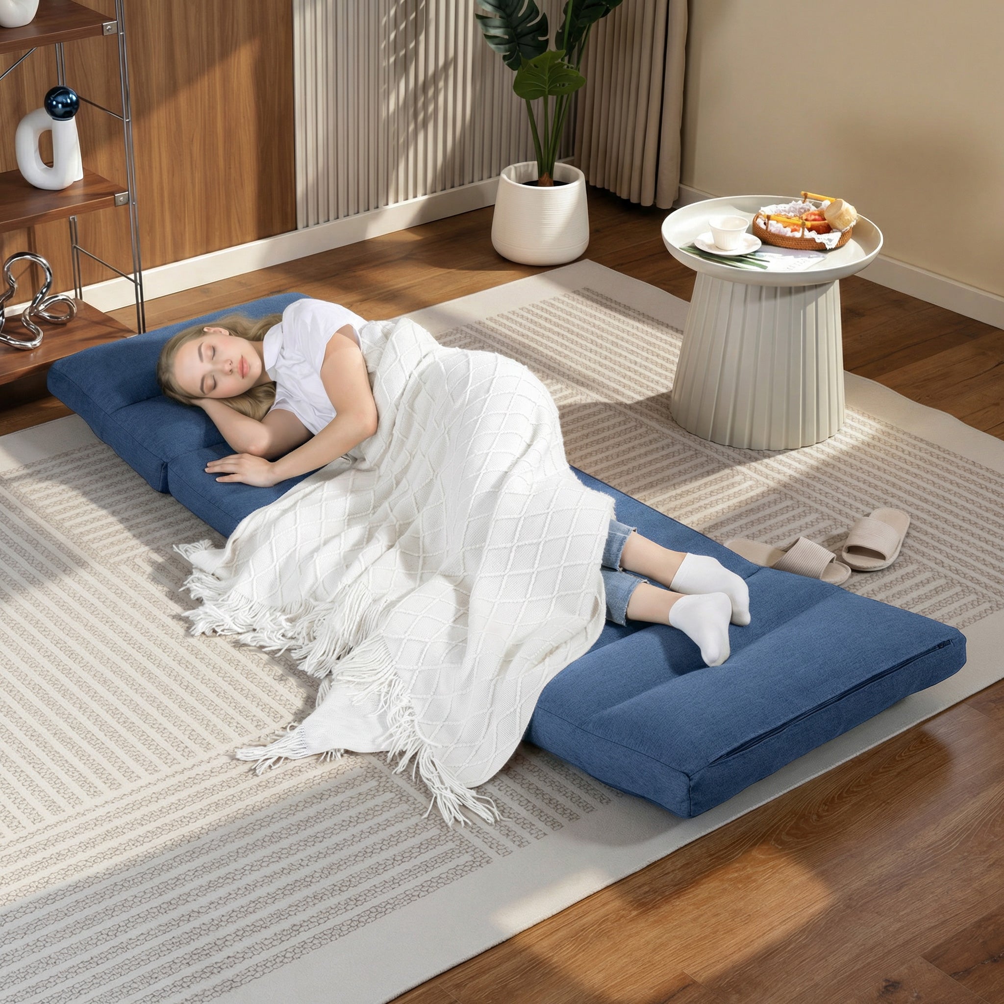 Canapé paresseux chauffeuse 1 place fauteuil paresseux convertible en lit fauteuil salon avec dossier inclinable sur 5 positions, charge 120 Kg, pour salon chambre et bureau, 70x72x56 cm, bleu