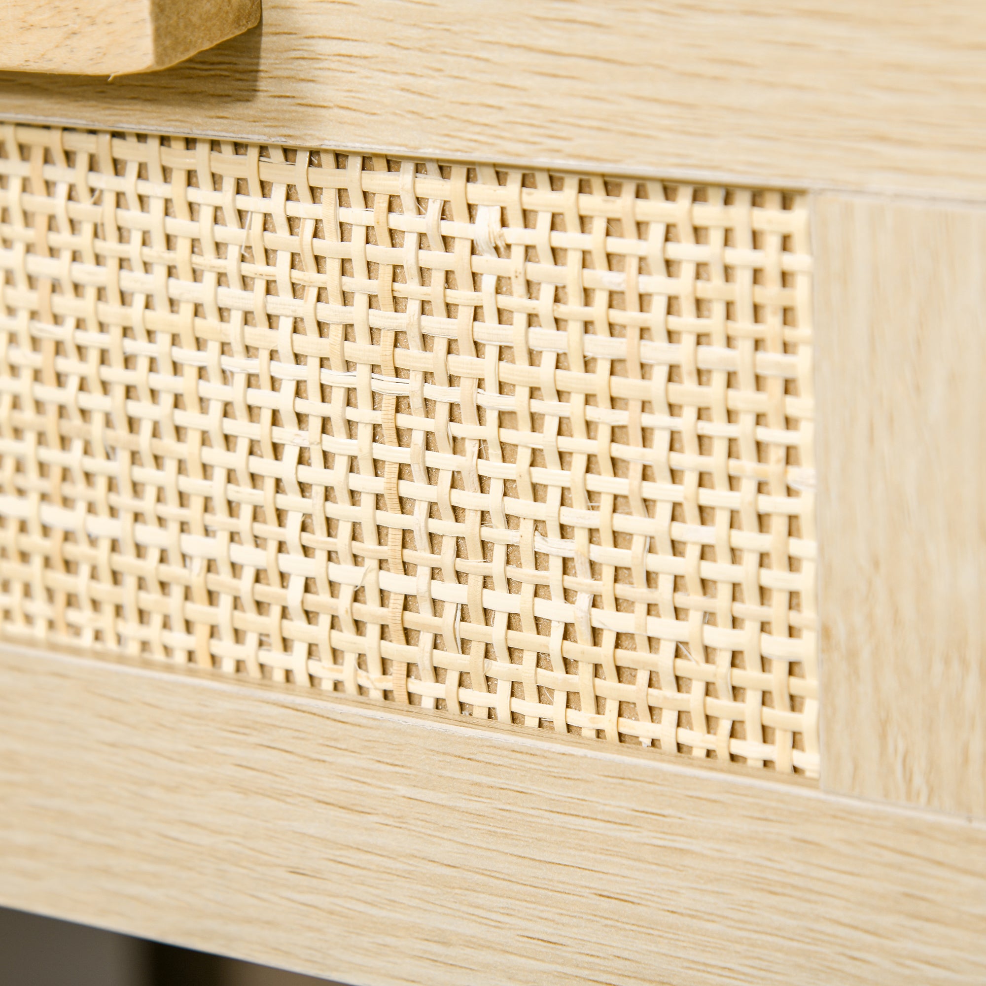 Table de chevet table de nuit avec tiroir et étagère, cannage en rotin, dim. 40L x 40l x 48H cm aspect bois naturel clair