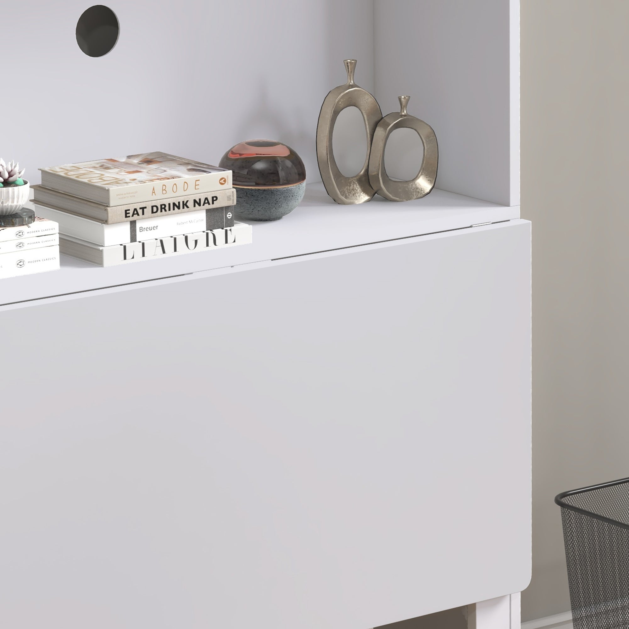 Bureau informatique avec étagères de rangement bureau d'ordinateur avec plateau rabattable et 2 roulettes pour chambre salon et maison 80 x 69 x 155 cm blanc