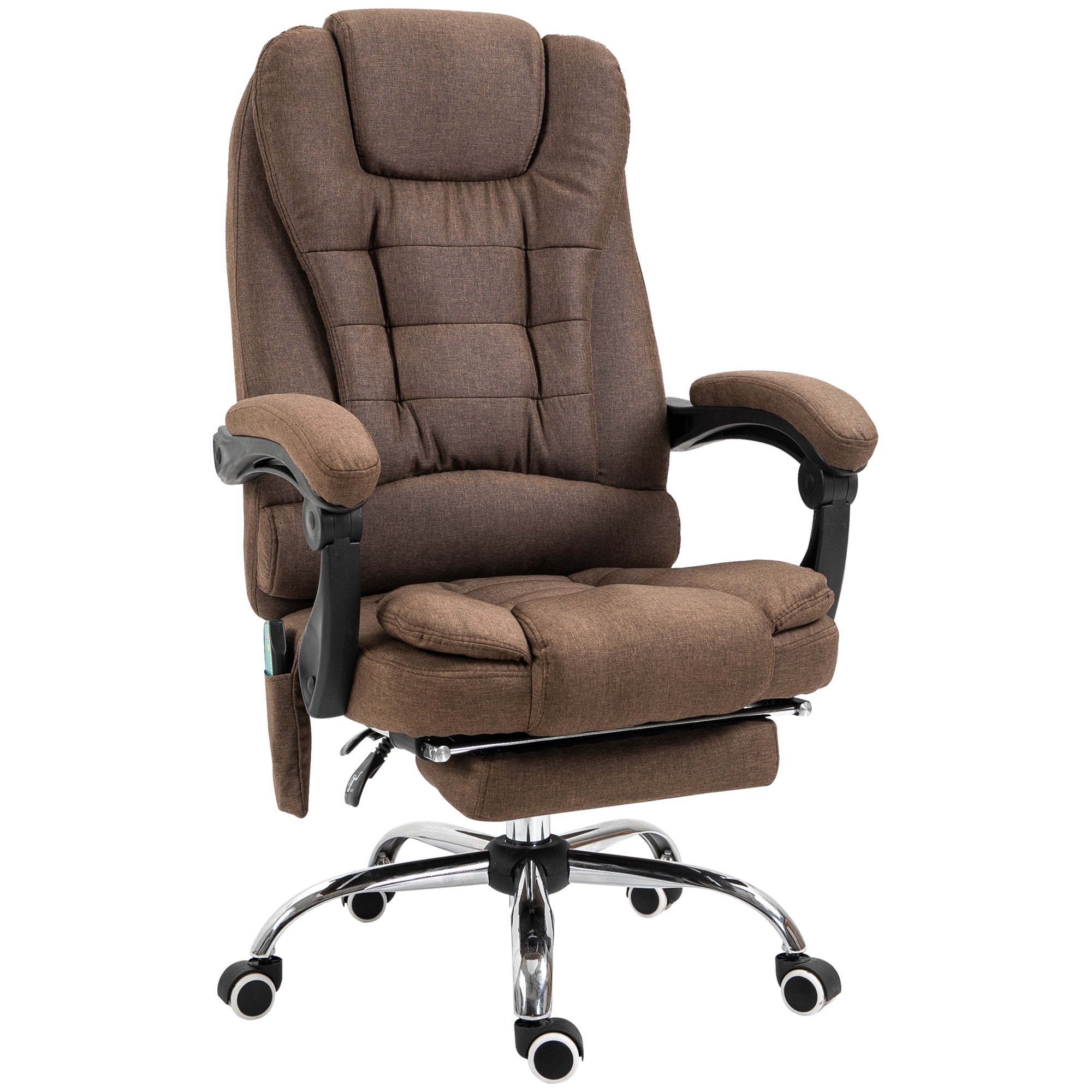 Fauteuil de bureau massant chauffant fauteuil bureau ergonomique hauteur réglable dossier inclinable repose-pied + coussin lombaires intégrés marron