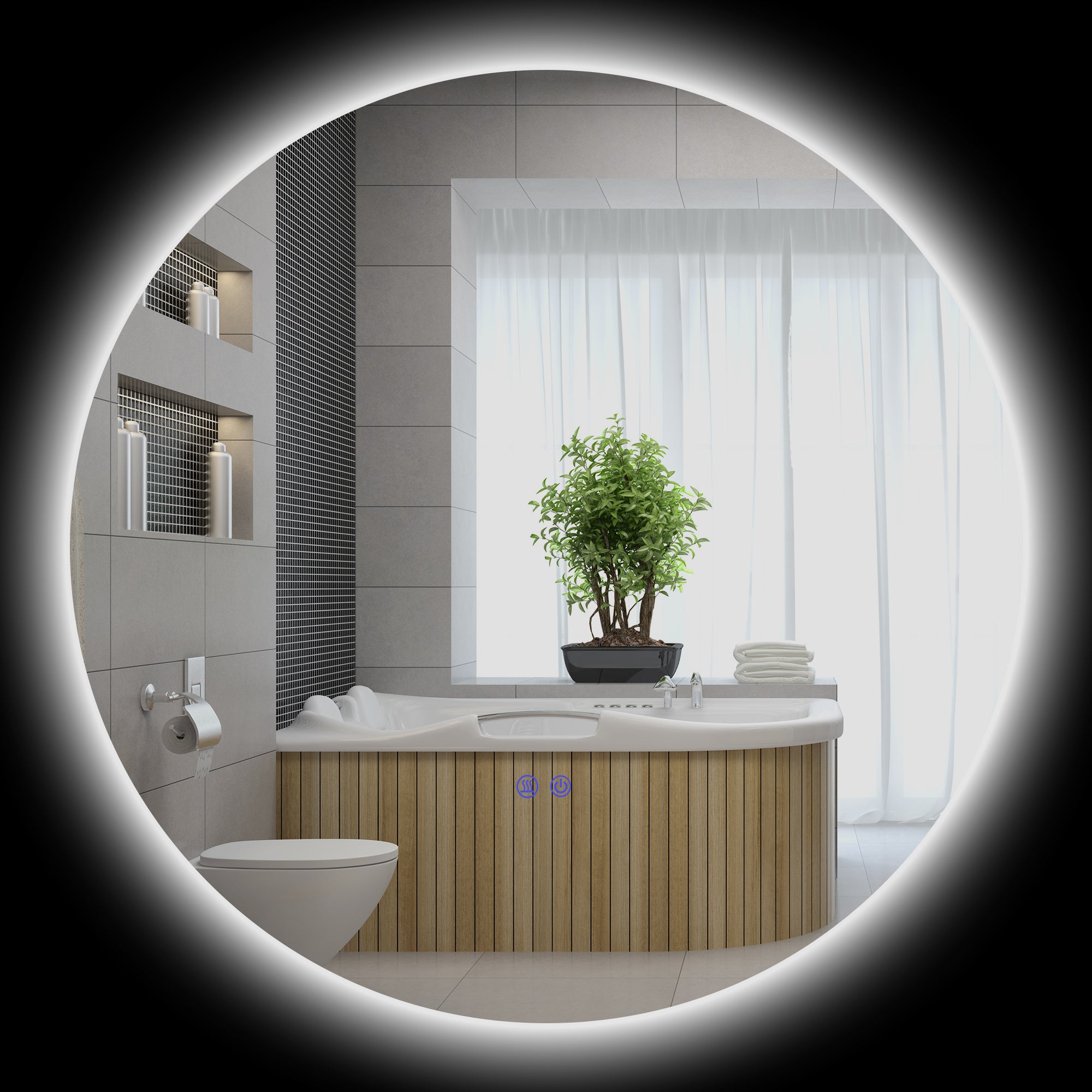 Miroir rond lumineux LED miroir mural de salle de bain 80 cm avec éclairage interrupteur tactile système antibuée luminosité réglable 20,5W+26W blanc et argent