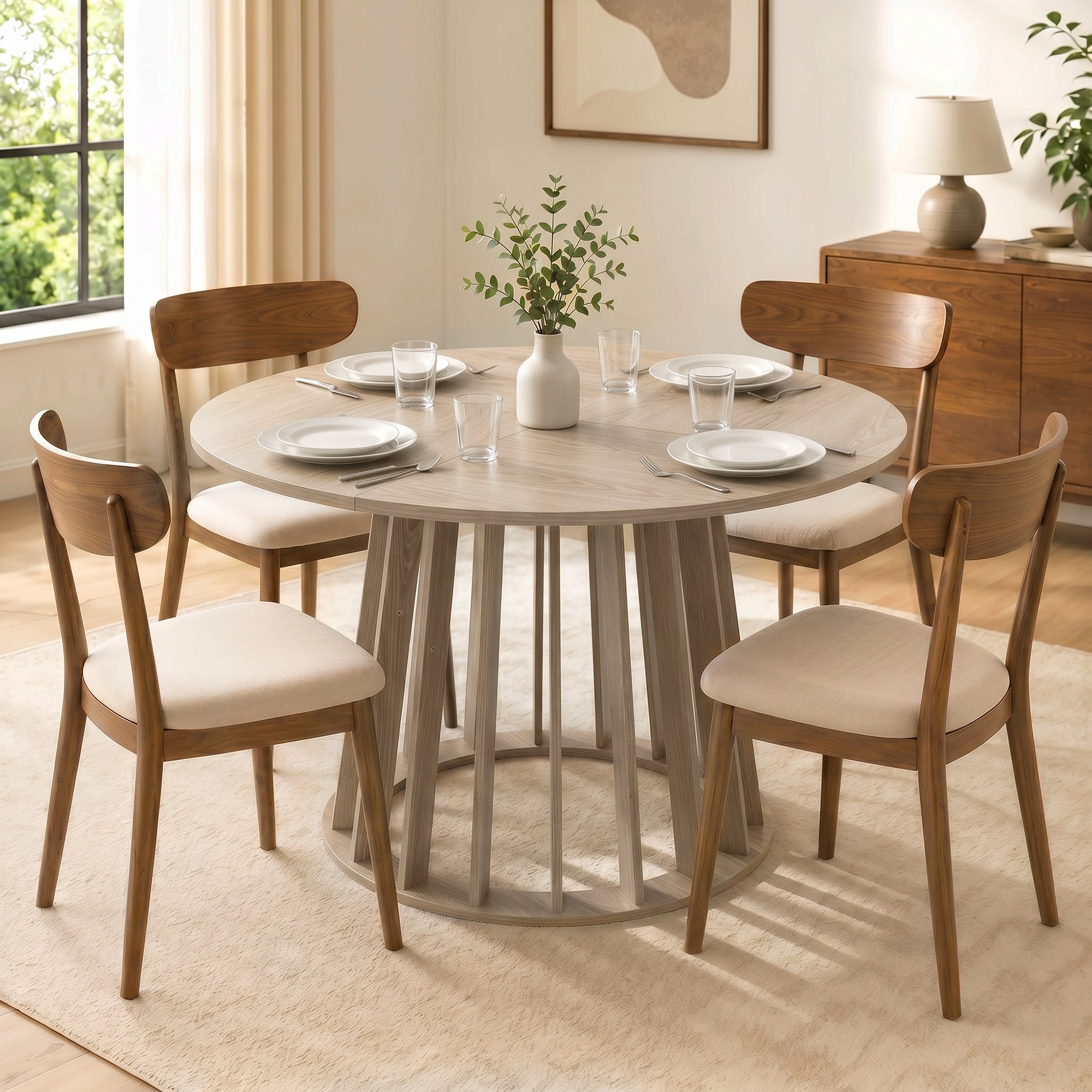 Table à Manger Ronde pour 4 à 6 Personnes, Ø 120 x 75 cm, Table de Cuisine avec Piétement à Lattes Robuste, Style Moderne, pour Salle à Manger, Cuisine, Salon, Bois Naturel