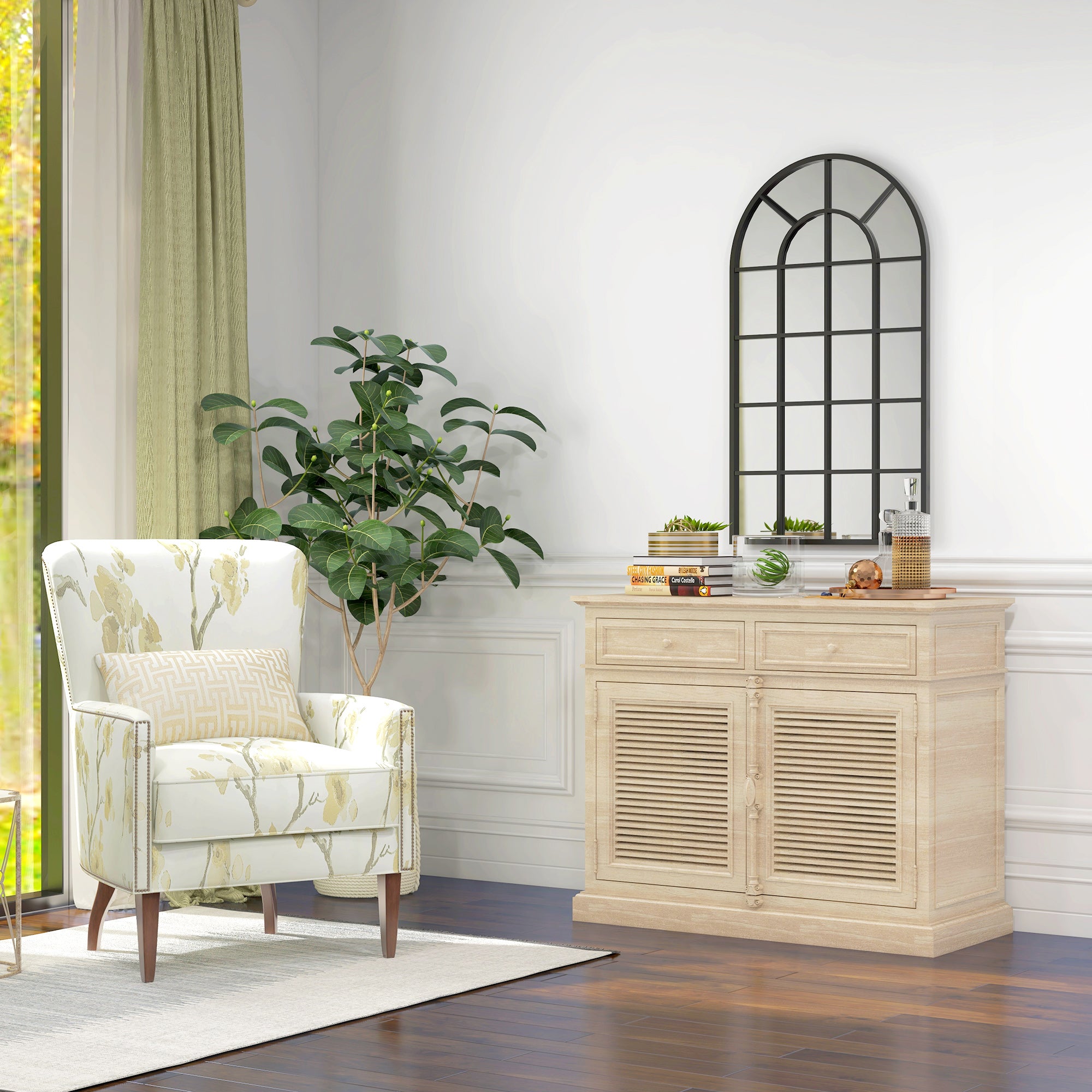 Miroir verrière arche style industriel fenêtre arcade métal noir - 110 x 65 cm