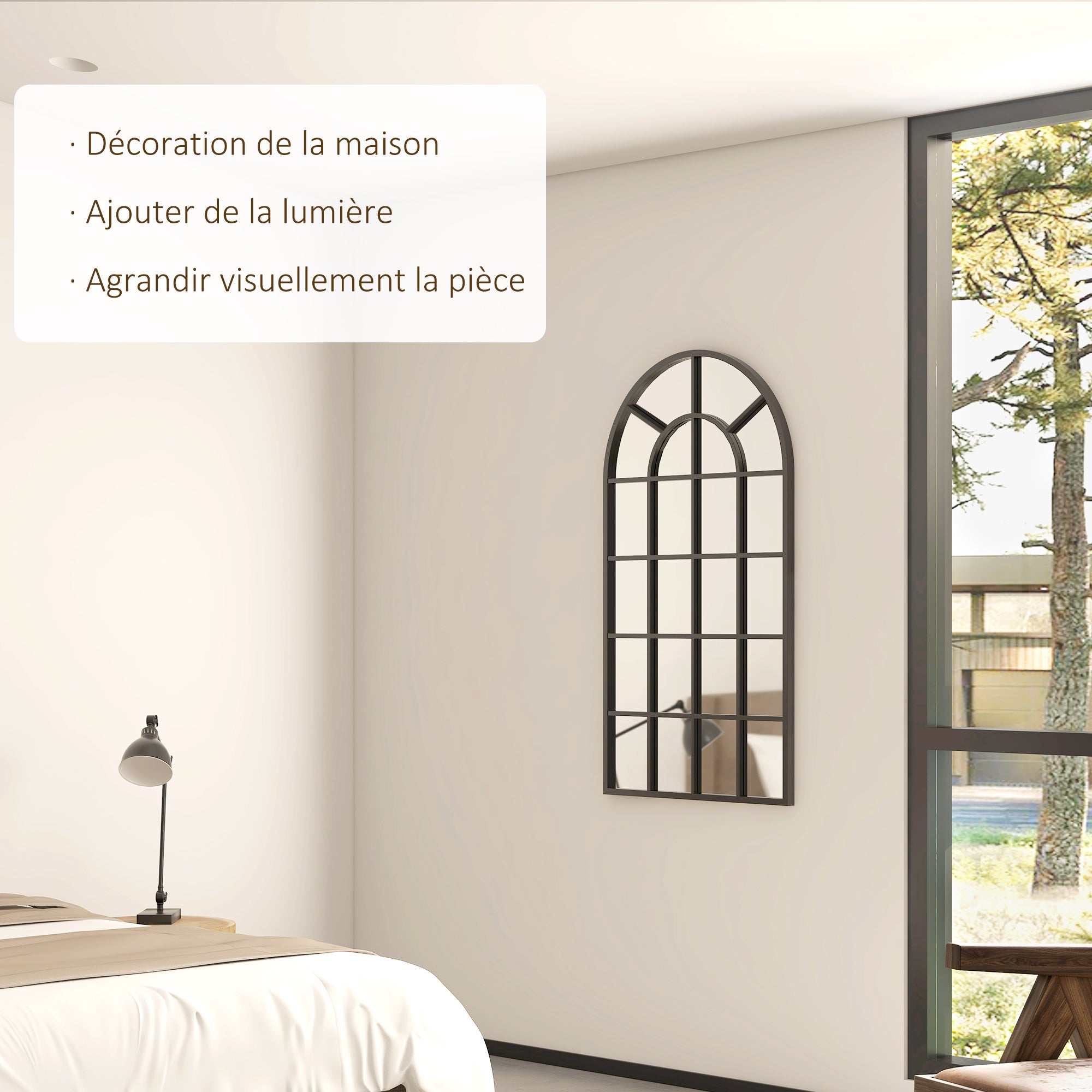 Miroir verrière arche style industriel fenêtre arcade métal noir - 110 x 65 cm