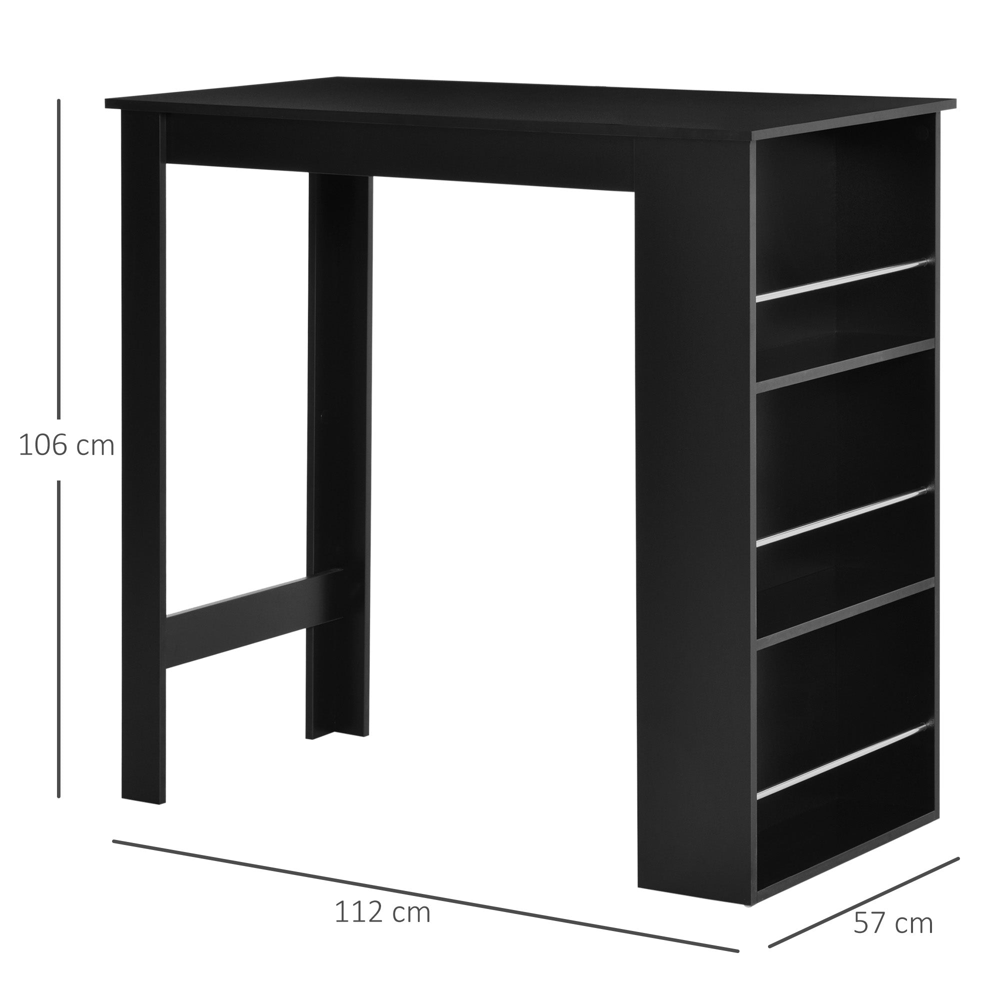 Table de bar table haute de cuisine mange-debout comptoir - dim. 112L x 57l x 106H cm - 3 étagères - noir