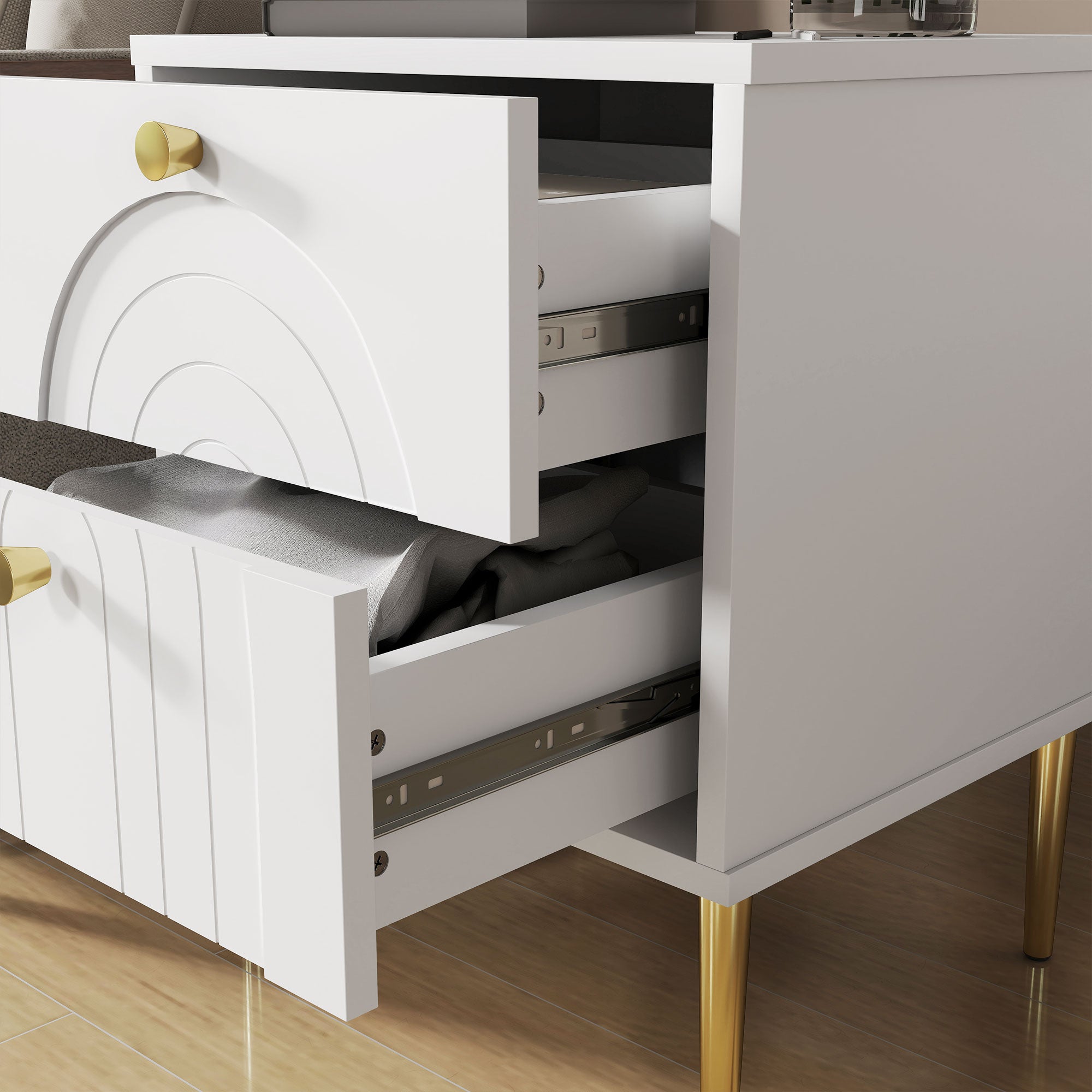 Lot de 2 tables de chevet table de nuit avec 2 tiroirs et pieds en acier, style moderne, tables d'appoint pour chambre à coucher, salon, 40 x 35 x 50 cm, blanc