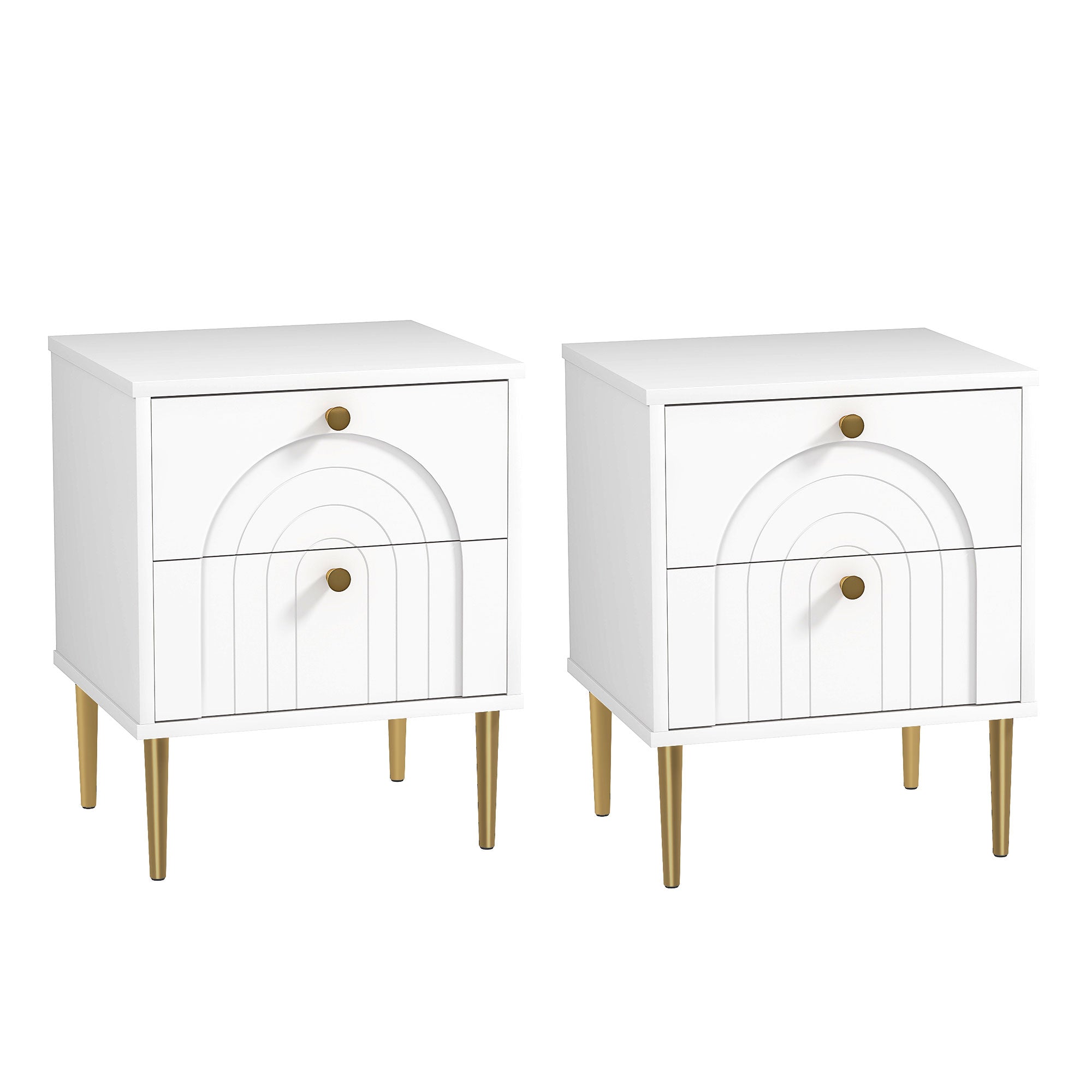 Lot de 2 tables de chevet table de nuit avec 2 tiroirs et pieds en acier, style moderne, tables d'appoint pour chambre à coucher, salon, 40 x 35 x 50 cm, blanc