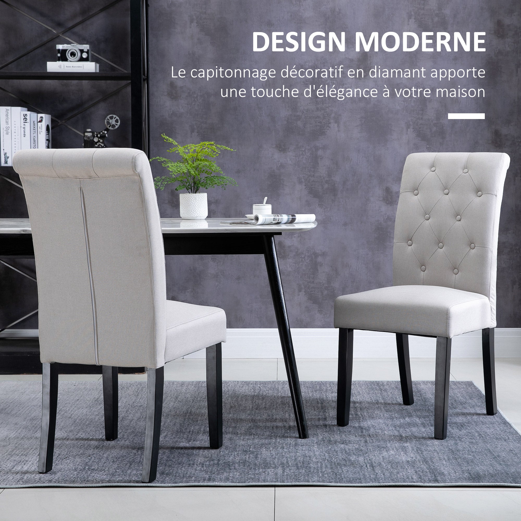 Lot de 2 chaises de Salle à Manger Chaise de cuicine Grand Confort Pieds en Bois Lin 47 x 61 x 101 cm