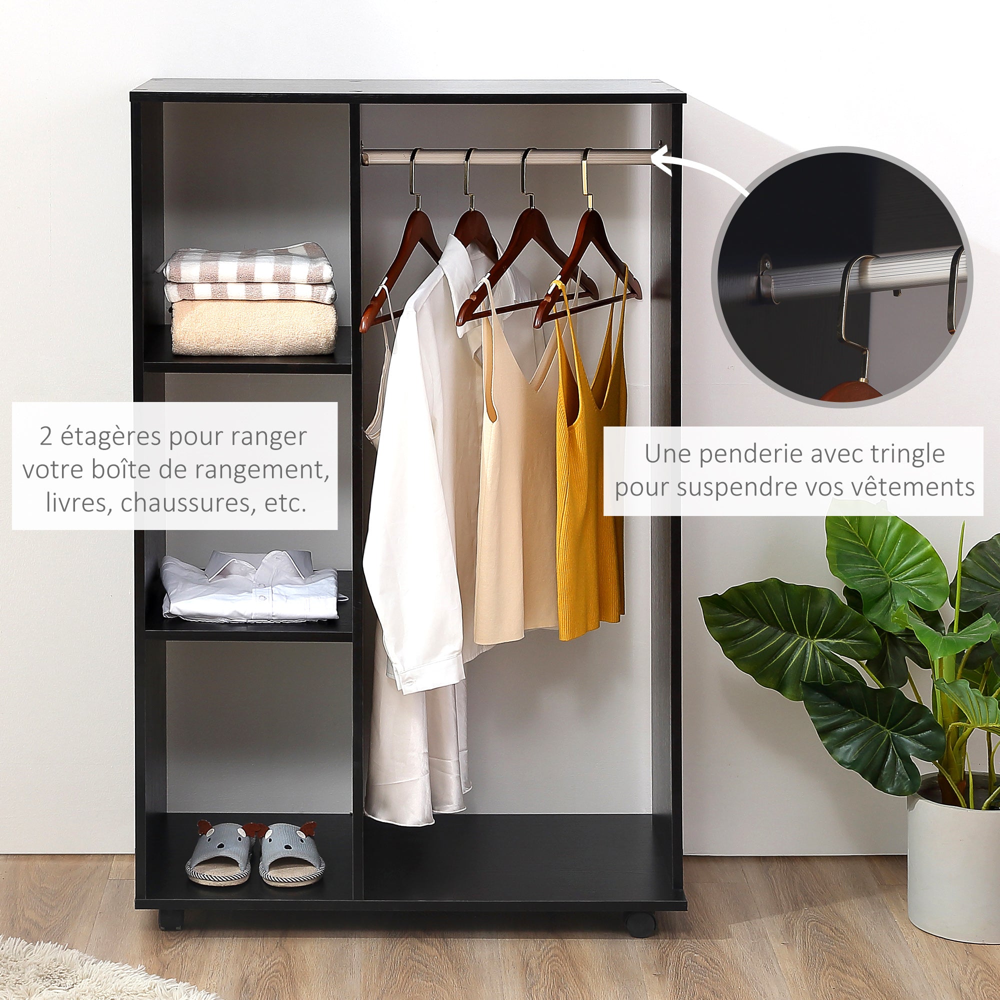 Armoire penderie Armoire de Rangement Mobile Panneaux de Particules Noir